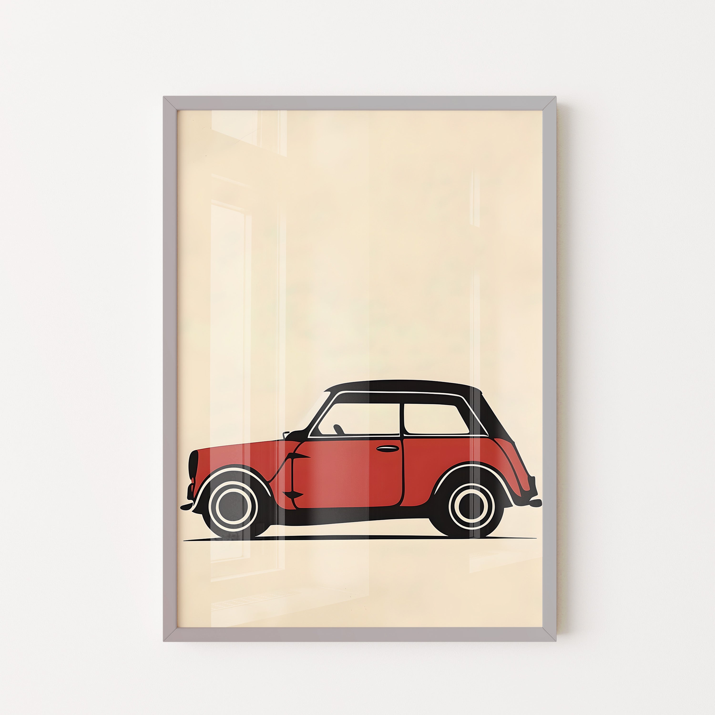 Classic Mini Cooper In Red – Vintage Line Art Print