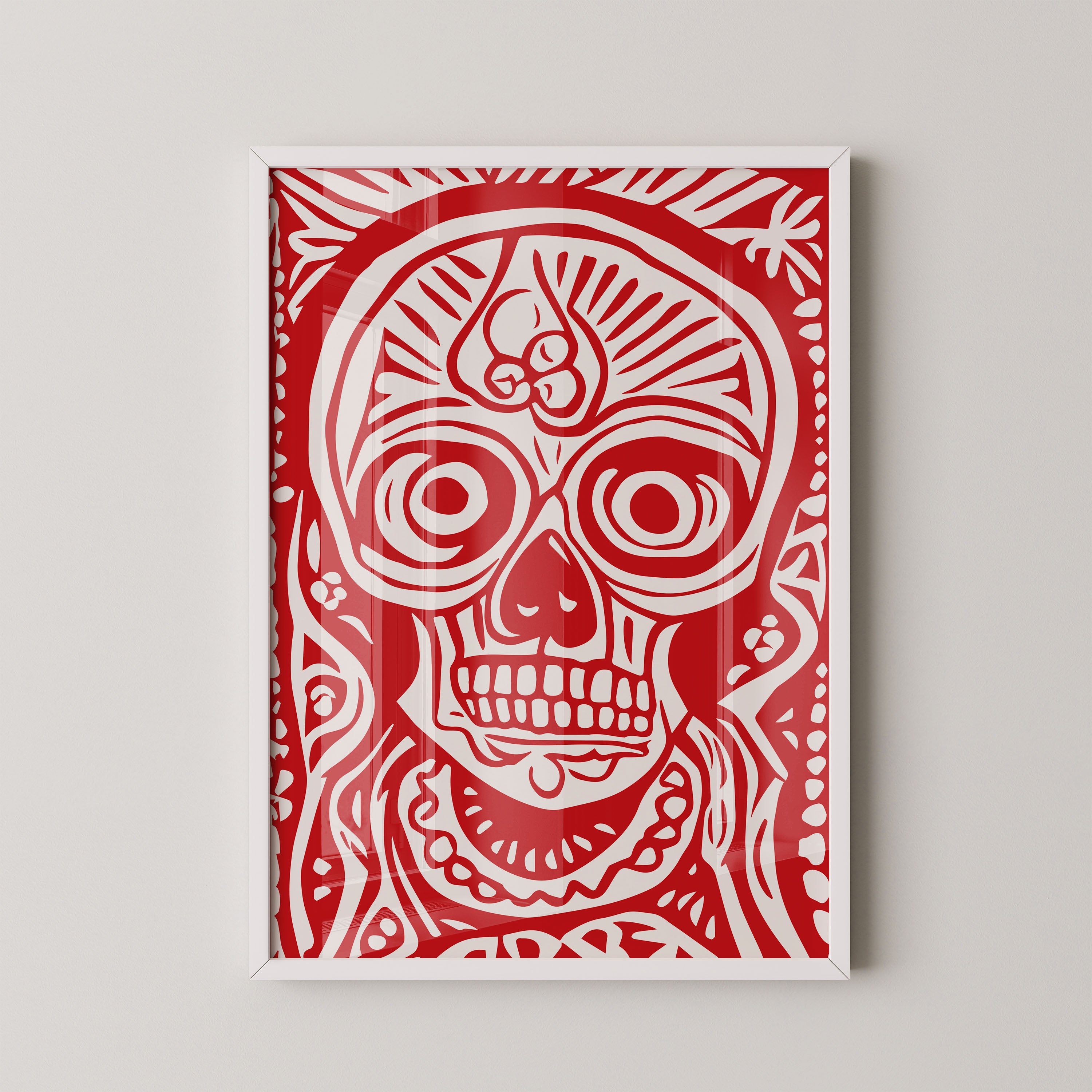Crimson Skull Motif – Bold Tribal Graphic