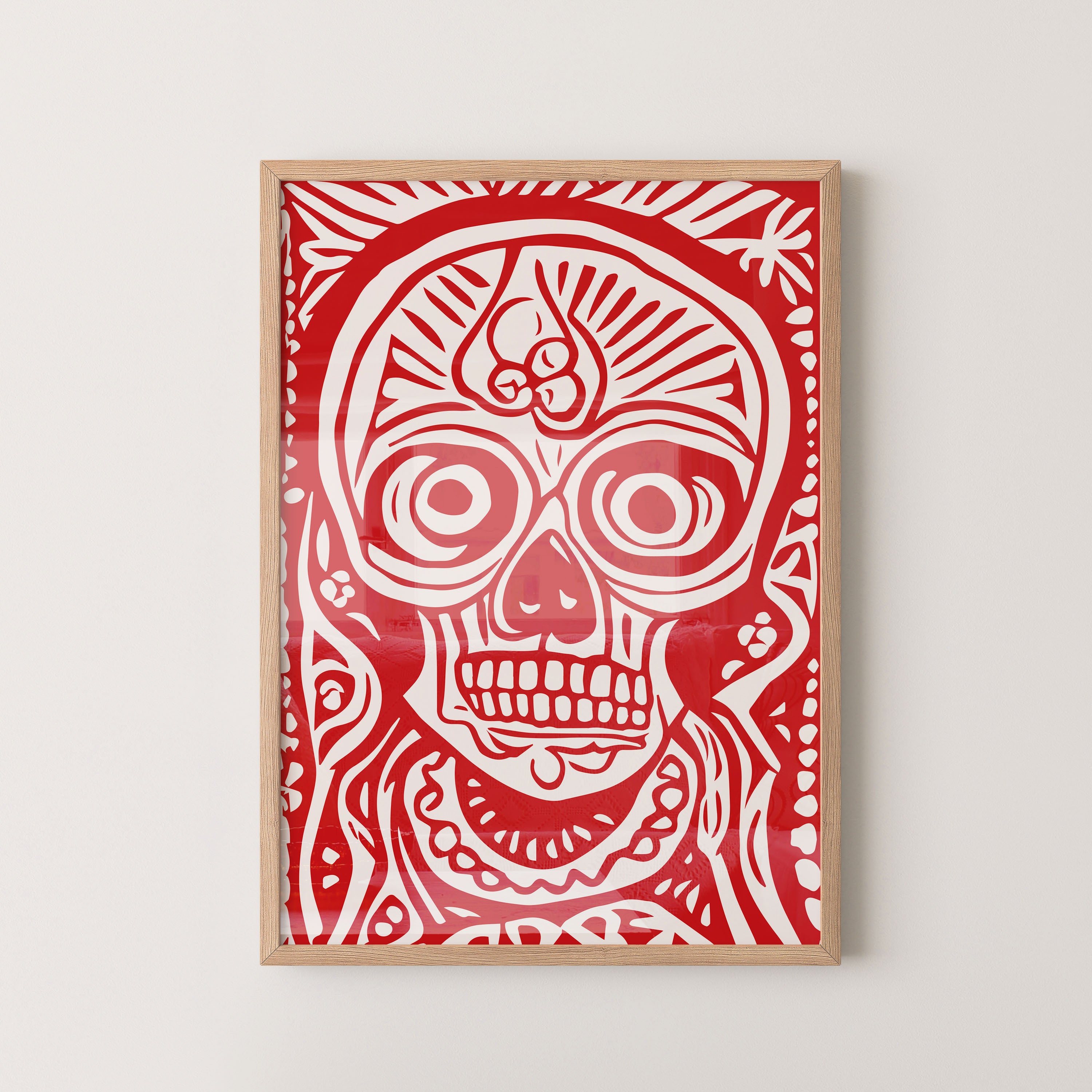 Crimson Skull Motif – Bold Tribal Graphic