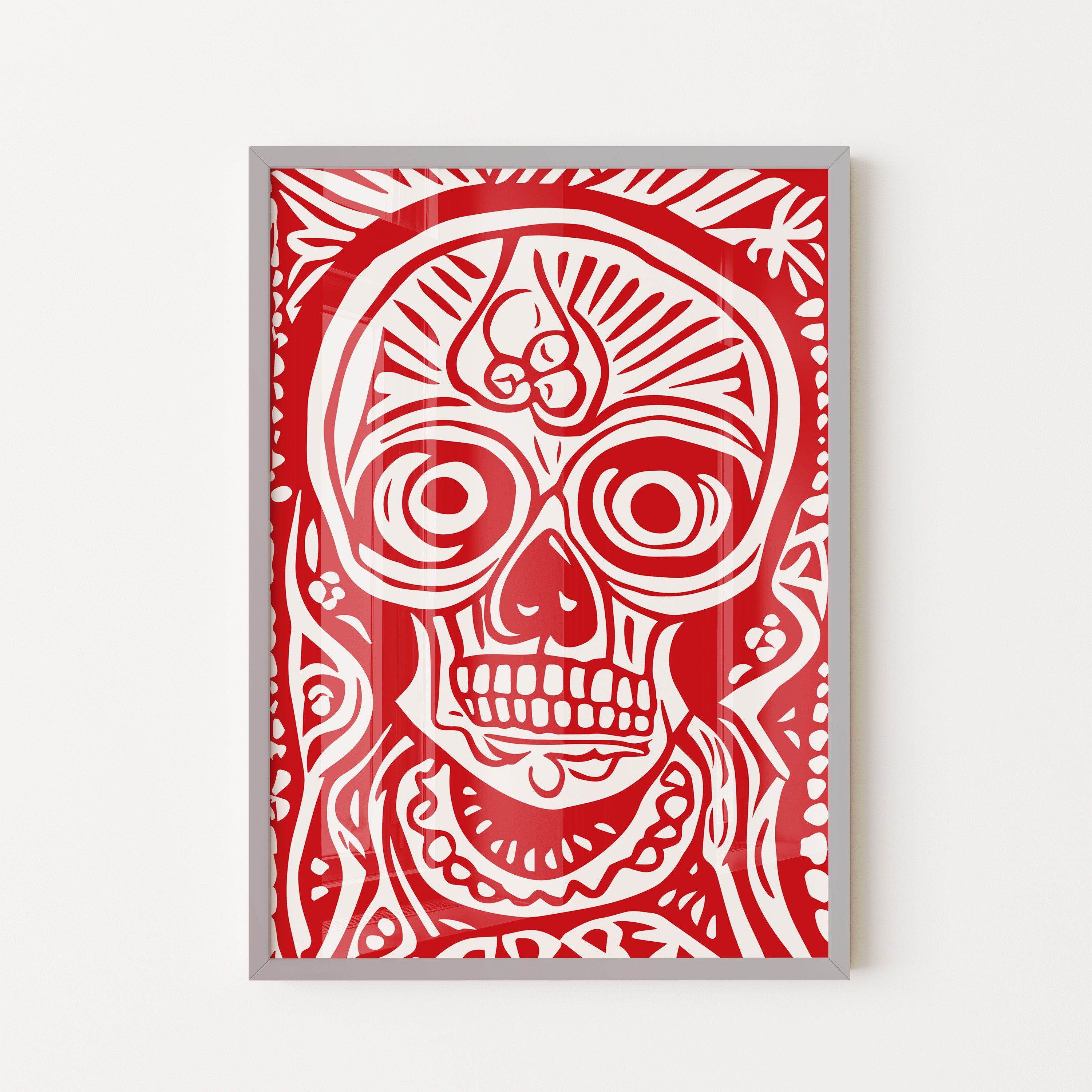 Crimson Skull Motif – Bold Tribal Graphic