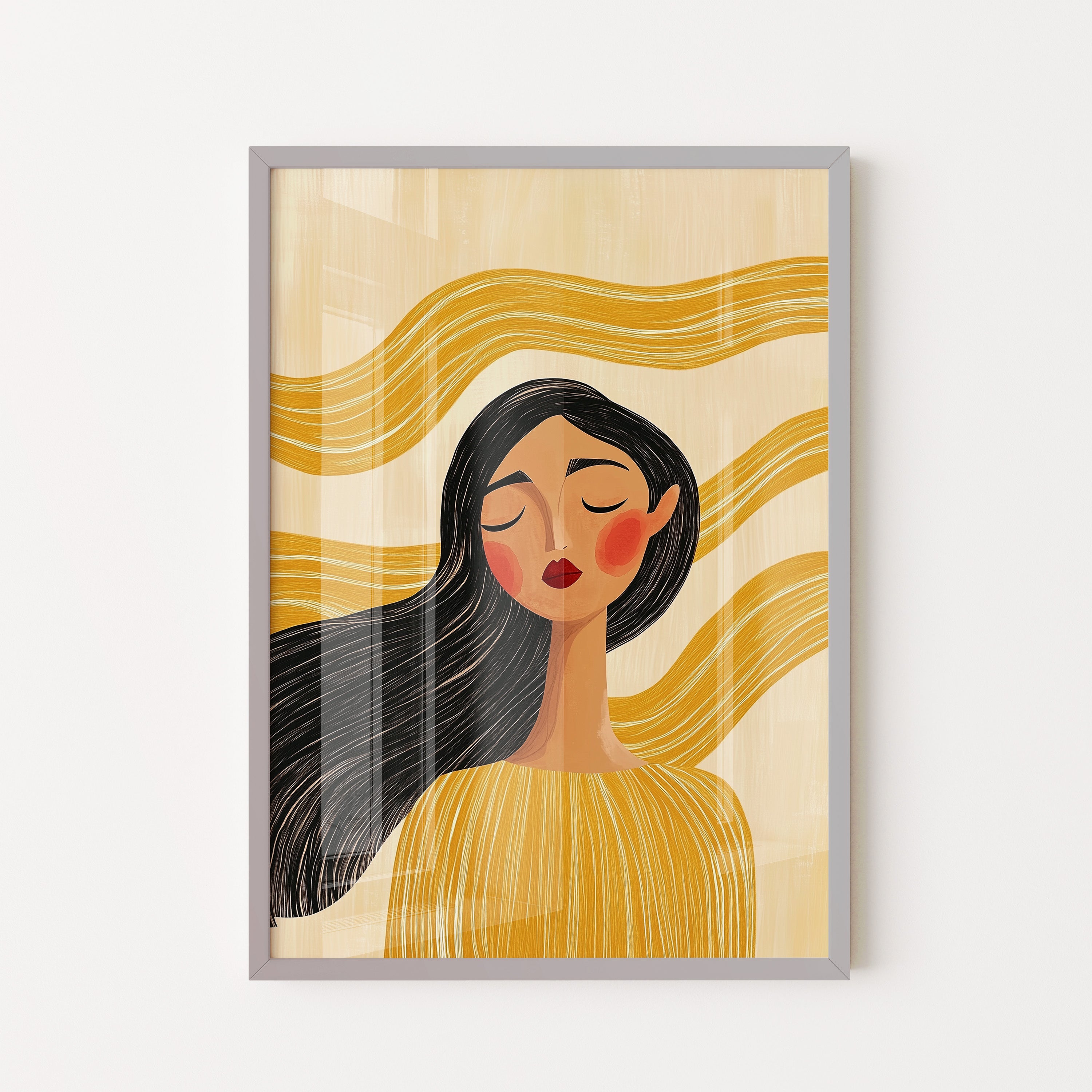 Golden Calm Portrait With Flowing Lines