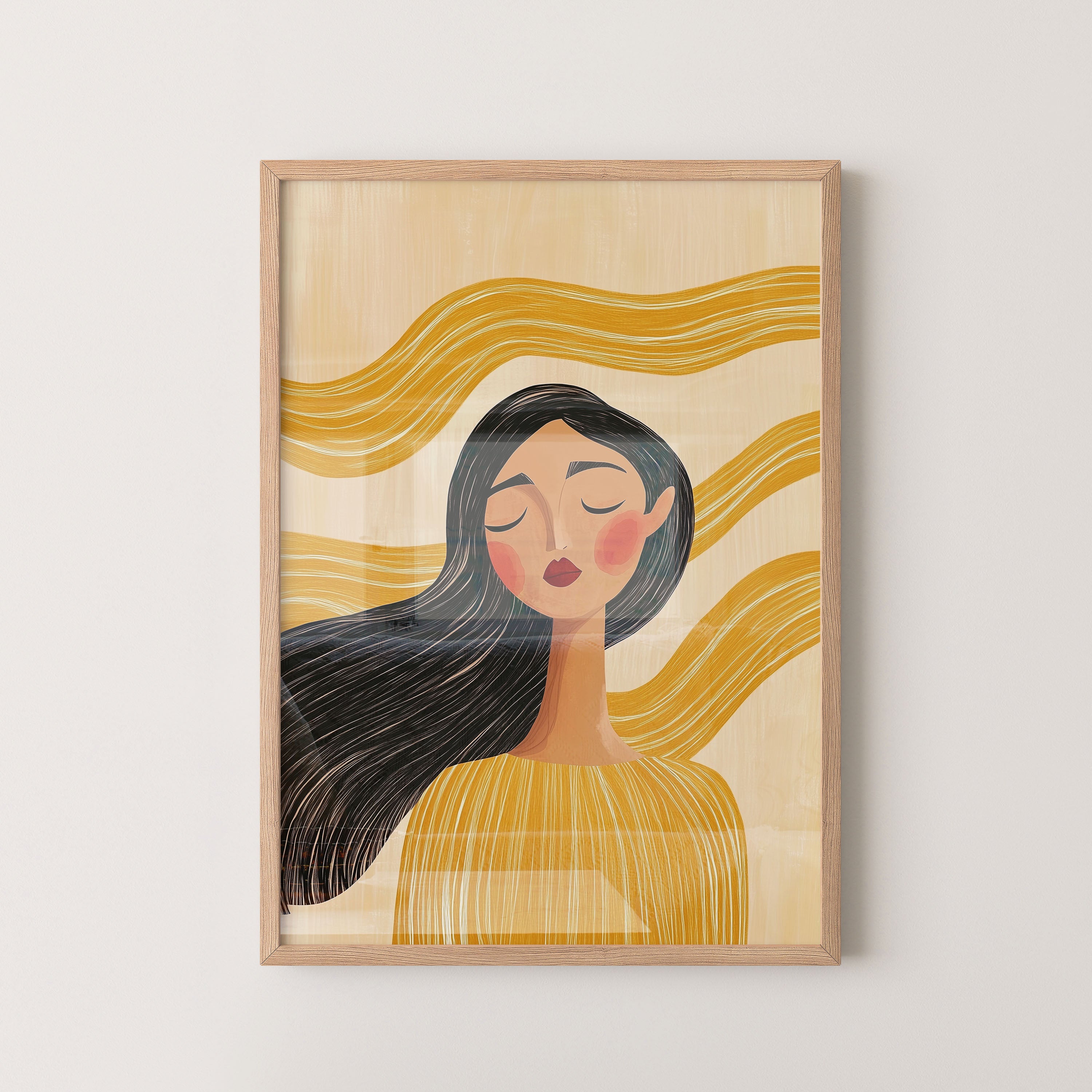 Golden Calm Portrait With Flowing Lines