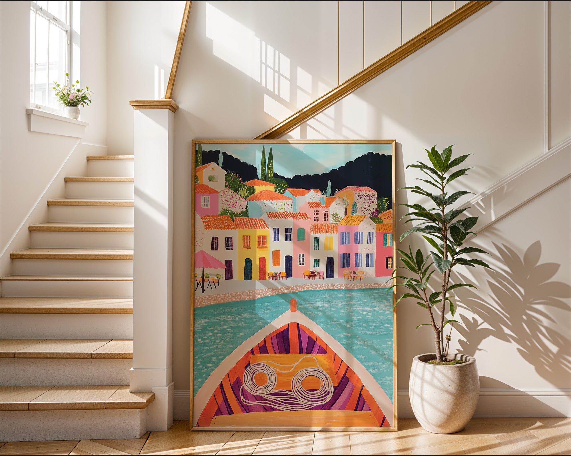 Boat View Of Mediterranean Coastal Village