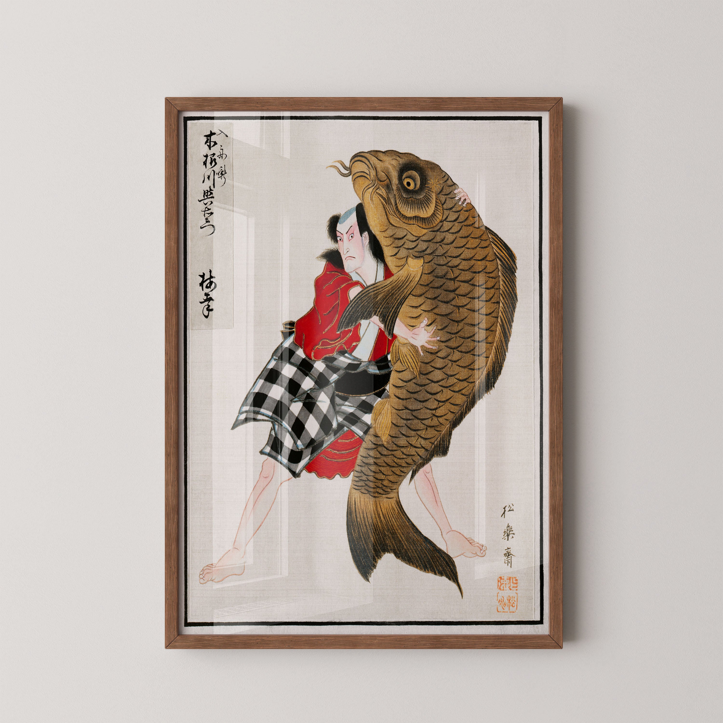 Japanese Ukiyo-e Fisherman With Giant Carp Print