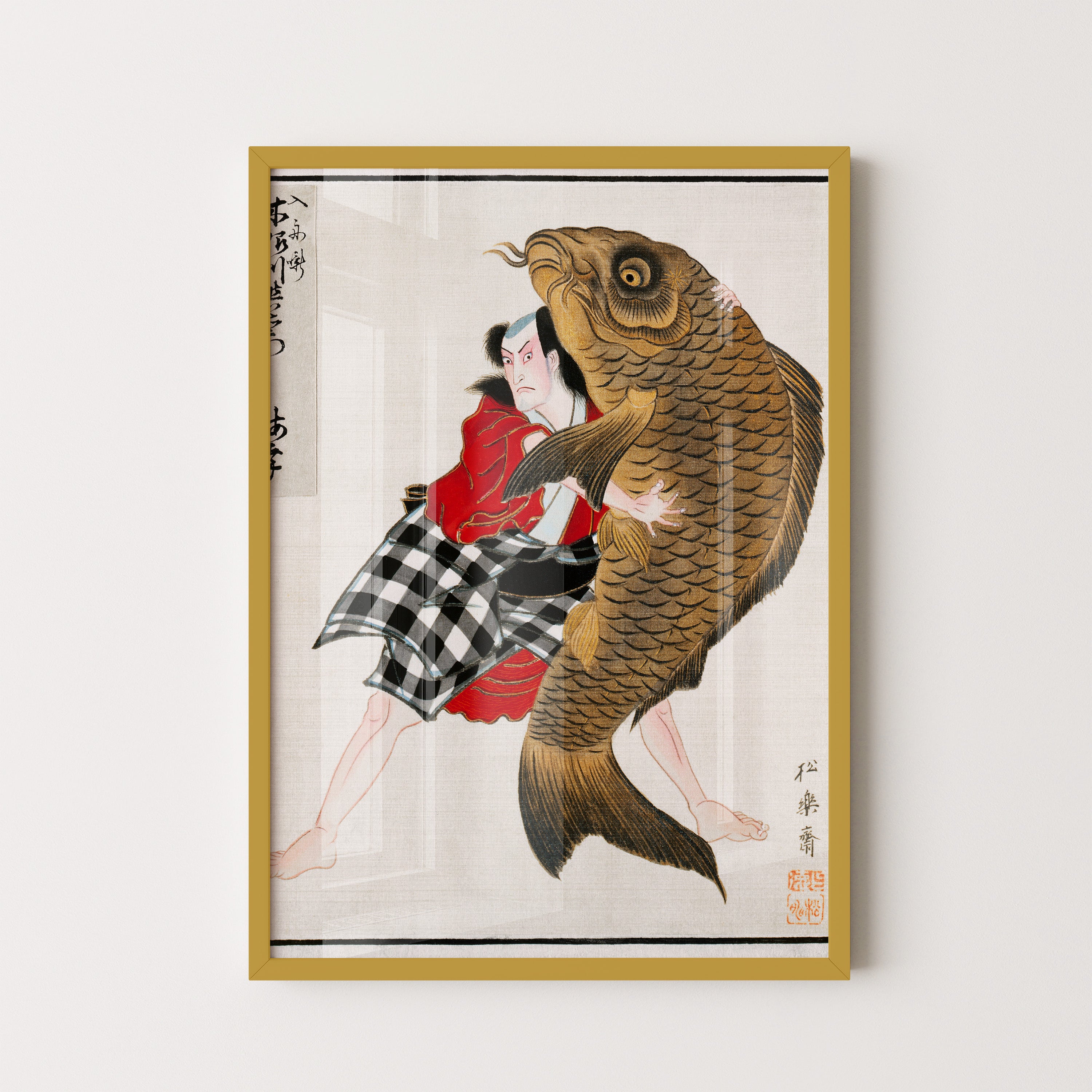 Japanese Ukiyo-e Fisherman With Giant Carp Print