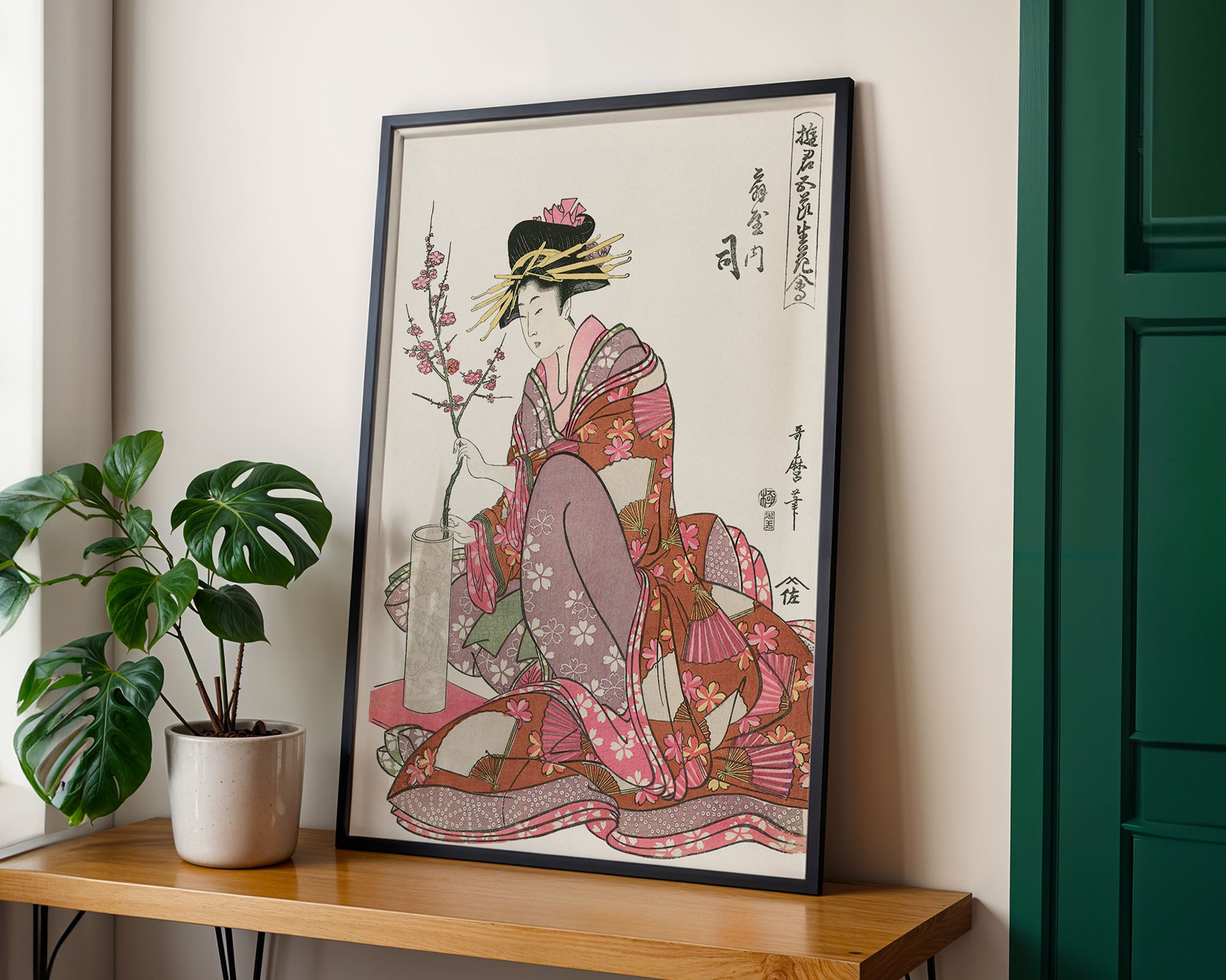 Japanese Ukiyo-e Art Print – Elegant Geisha With Cherry Blossoms