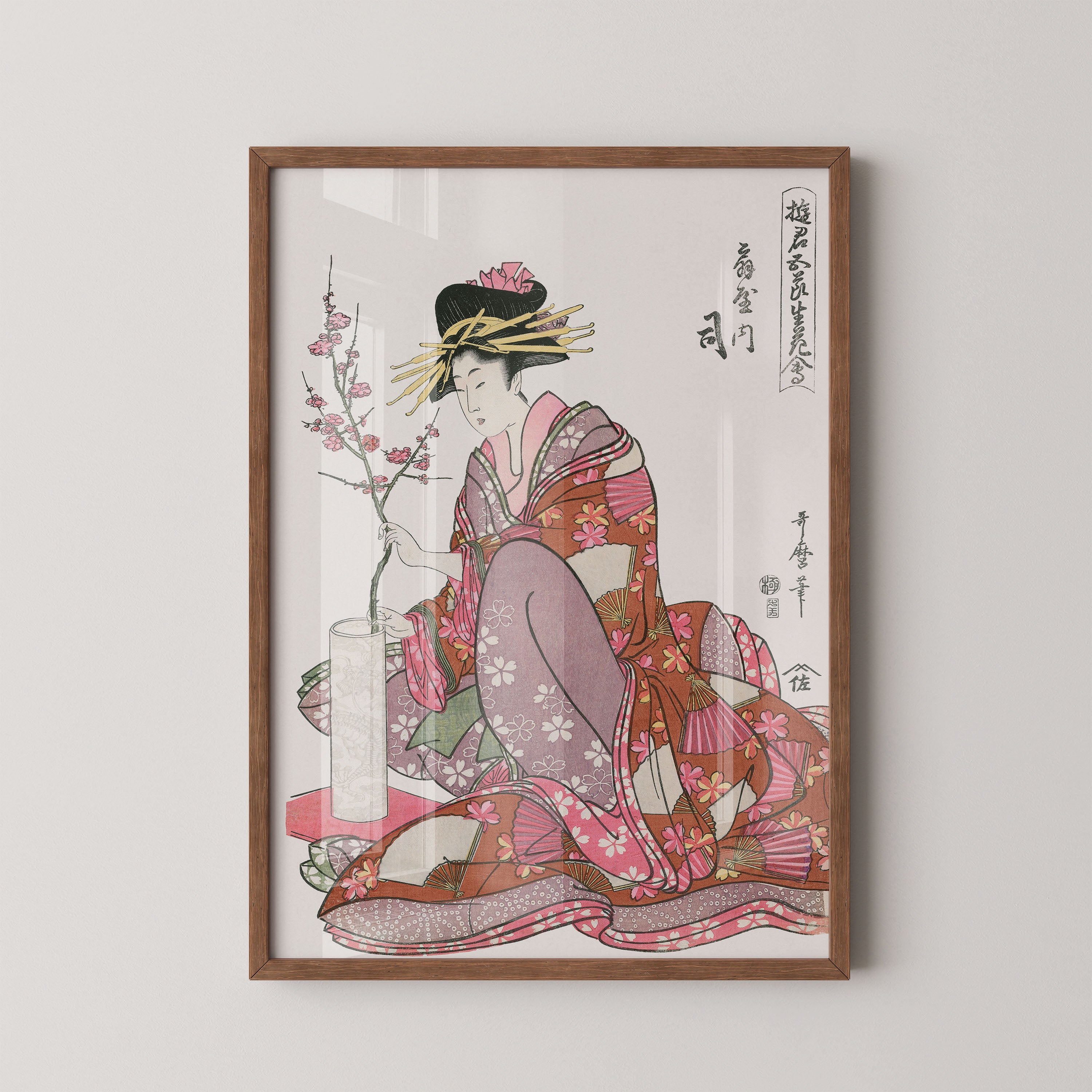 Japanese Ukiyo-e Art Print – Elegant Geisha With Cherry Blossoms
