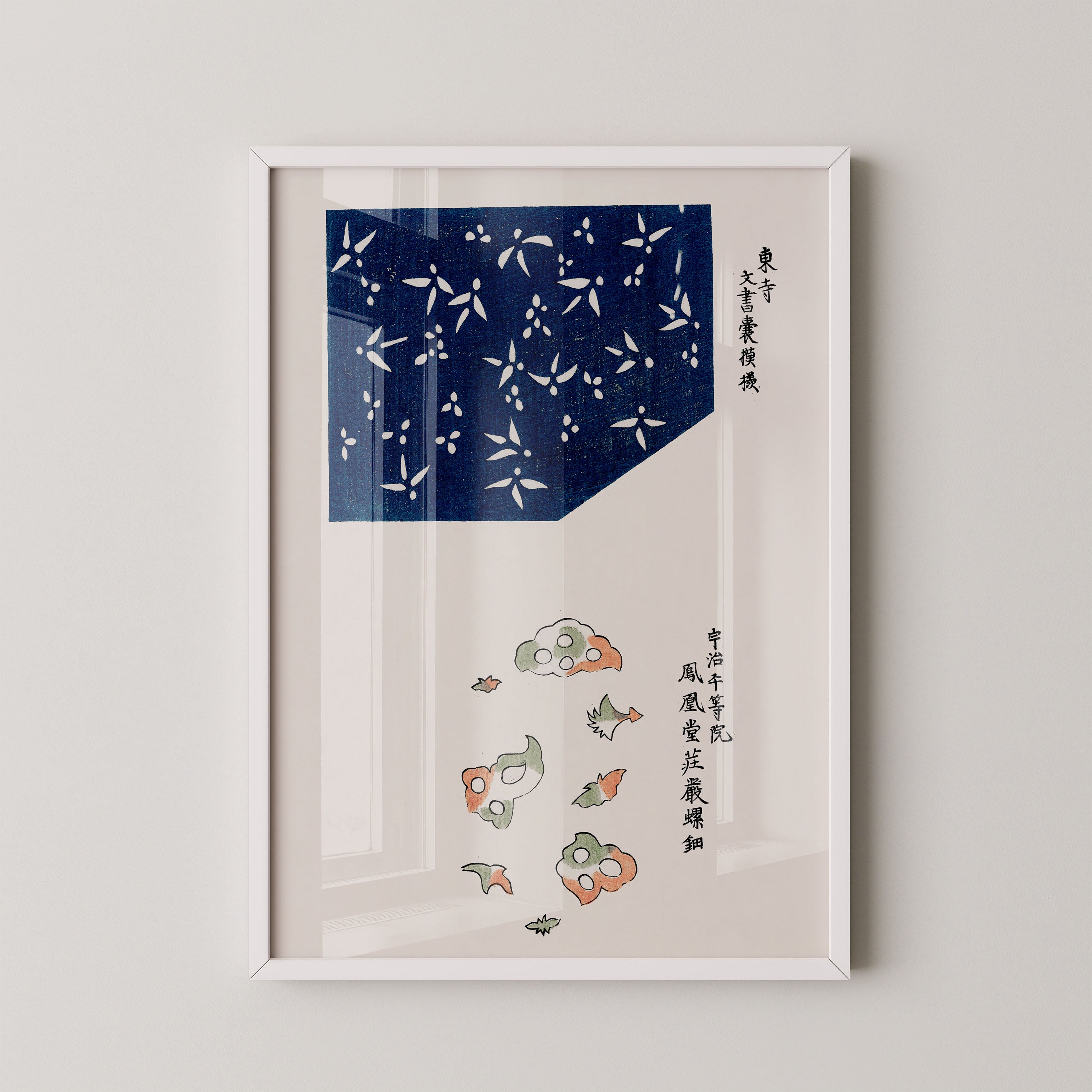 Japanese Art Print – Indigo Floral Pattern Poster