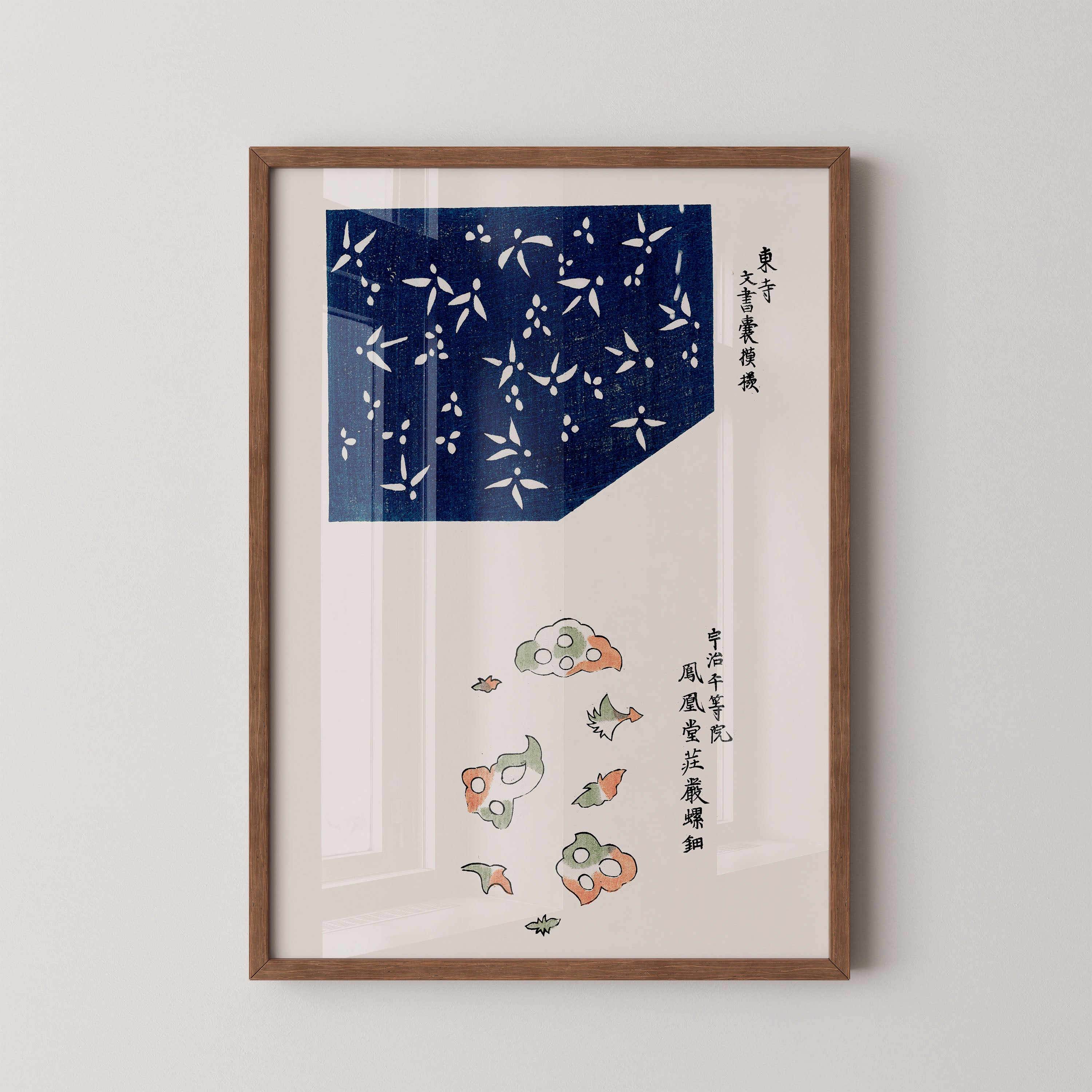 Japanese Art Print – Indigo Floral Pattern Poster