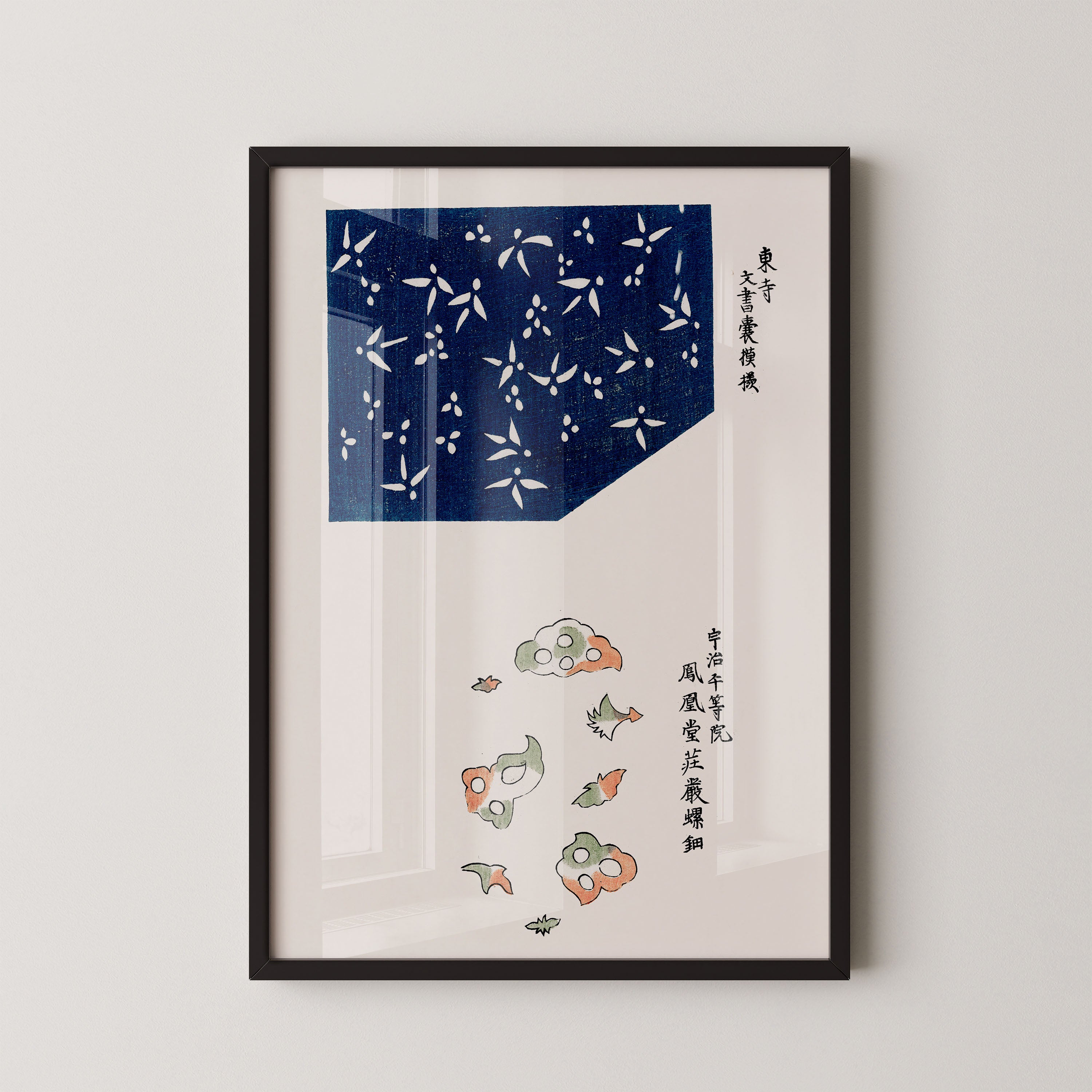 Japanese Art Print – Indigo Floral Pattern Poster
