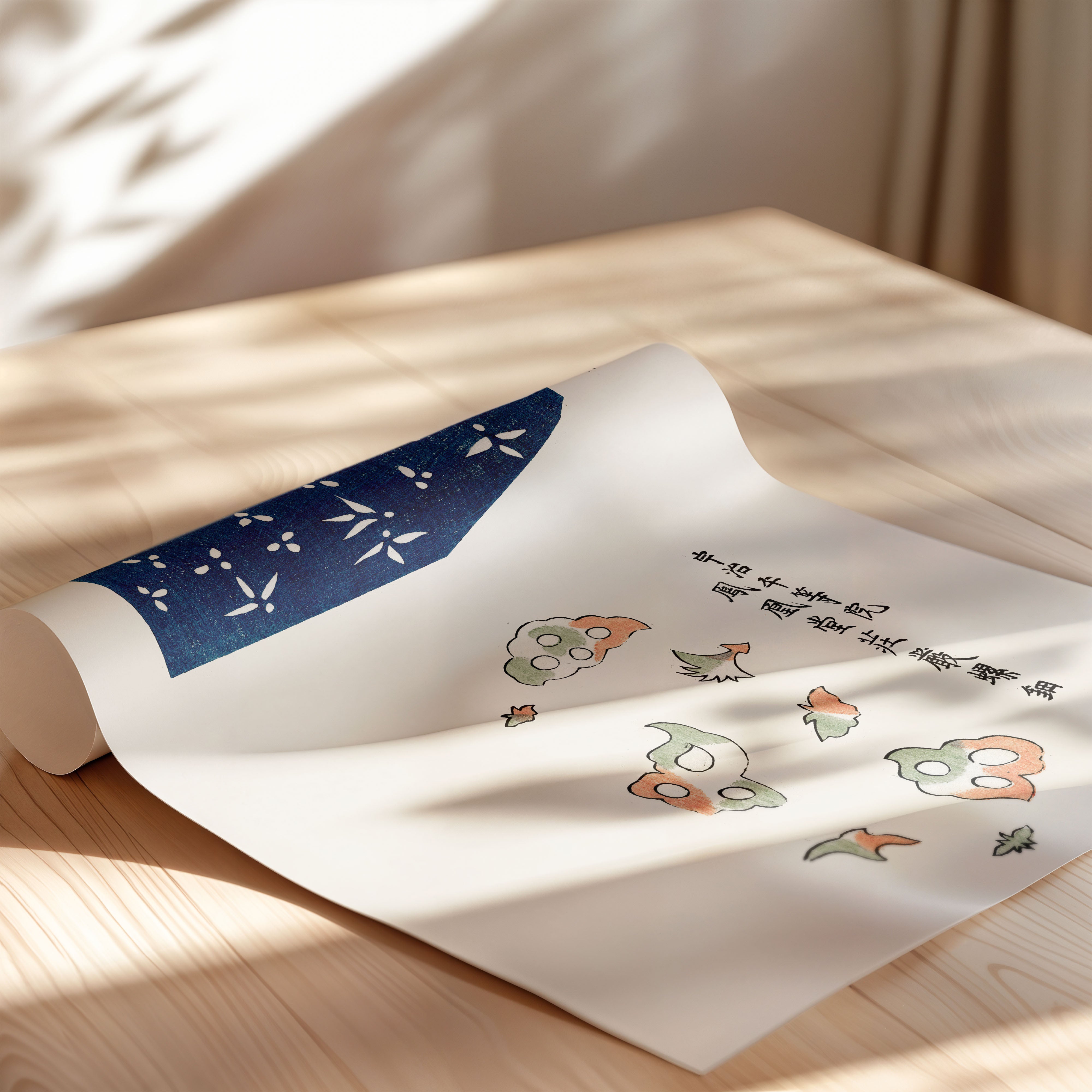 Japanese Art Print – Indigo Floral Pattern Poster