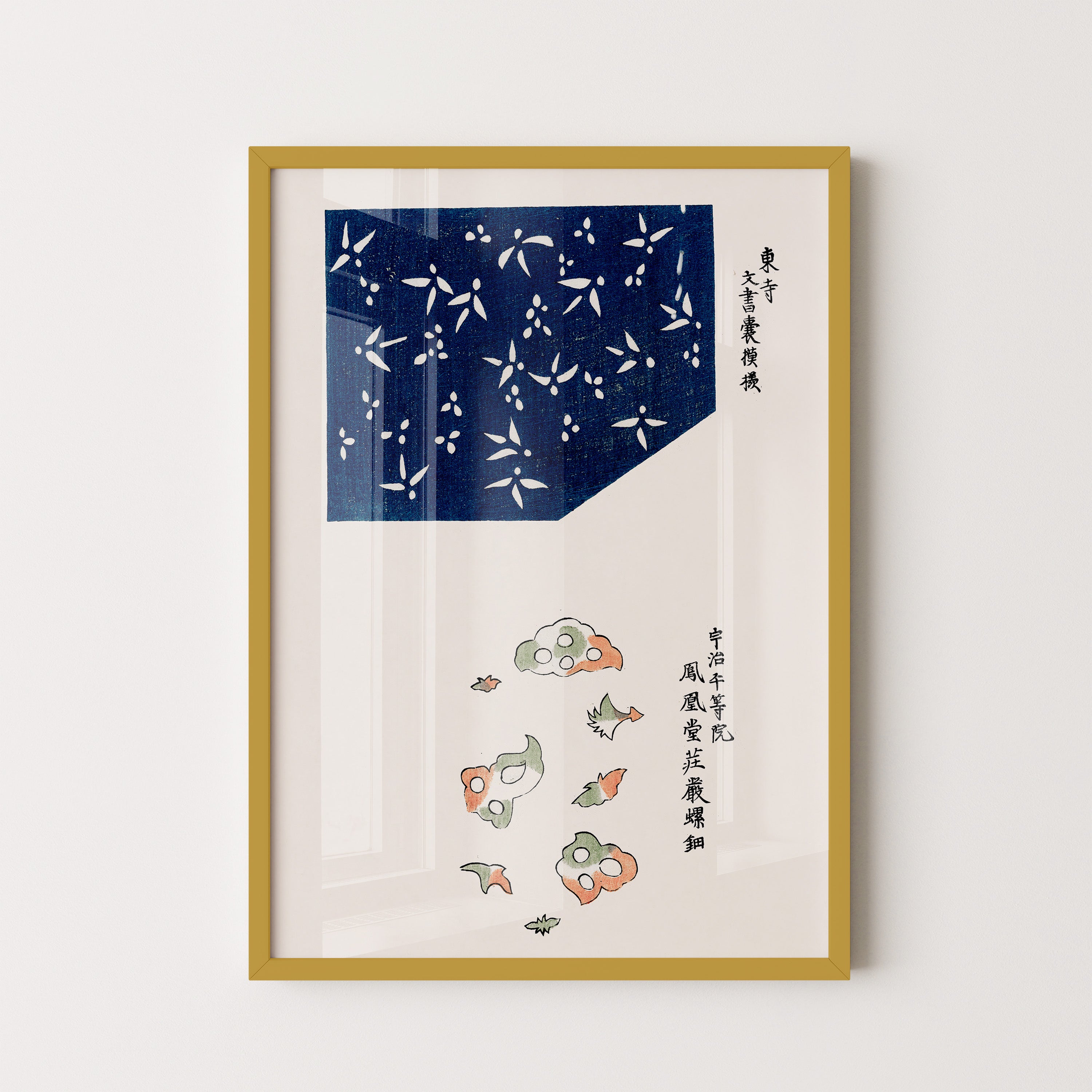 Japanese Art Print – Indigo Floral Pattern Poster