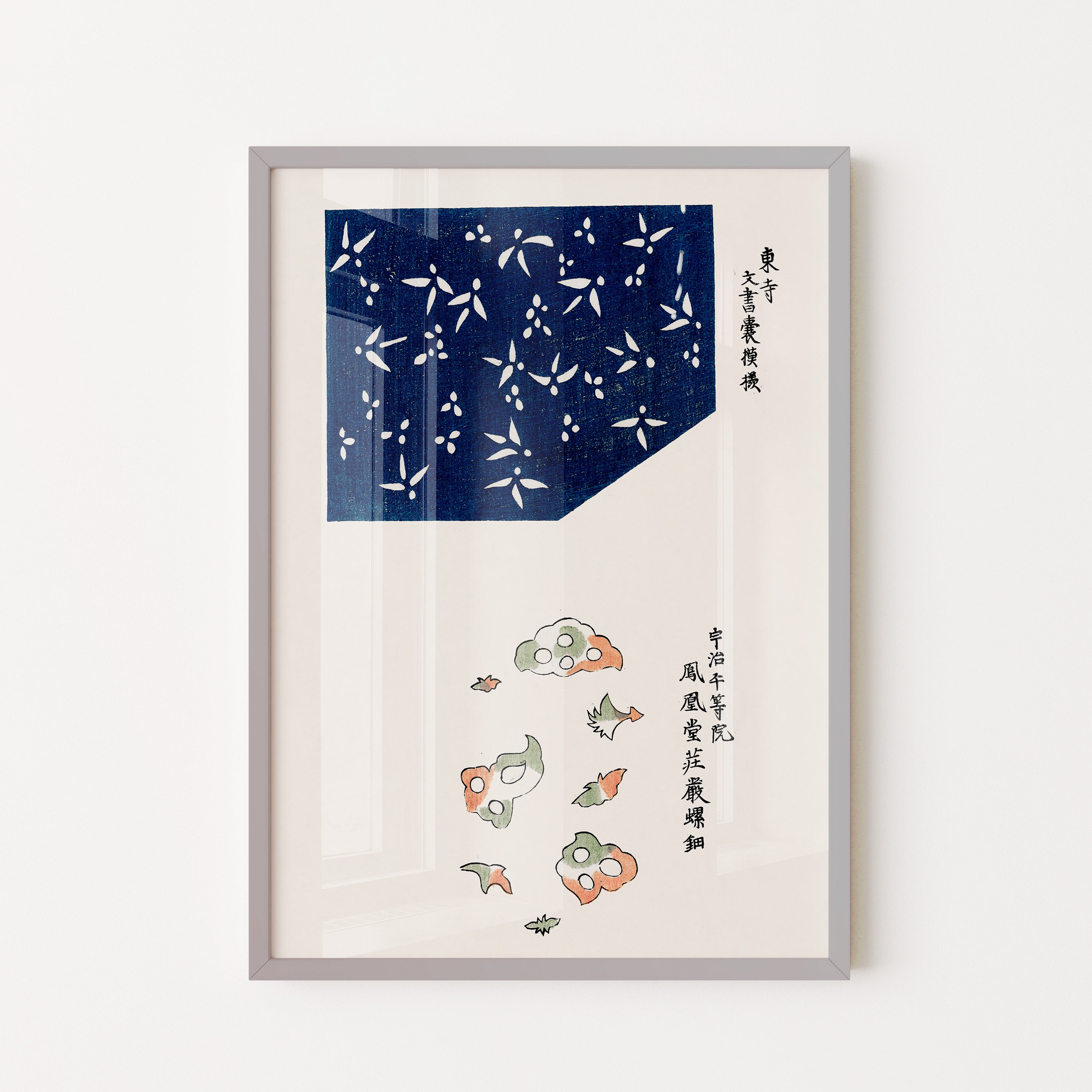 Japanese Art Print – Indigo Floral Pattern Poster