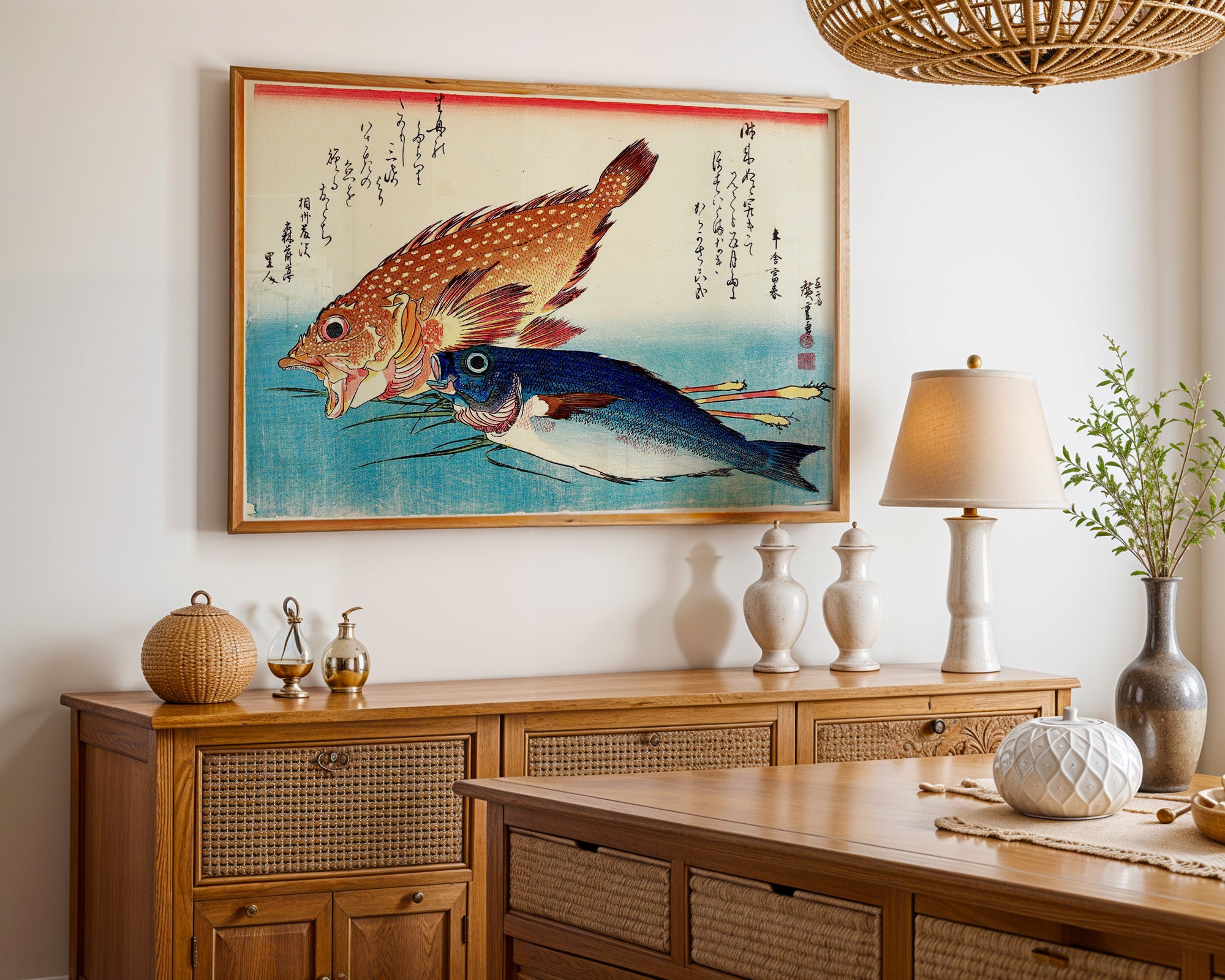 Japanese Vintage Art Print – Two Fish Composition