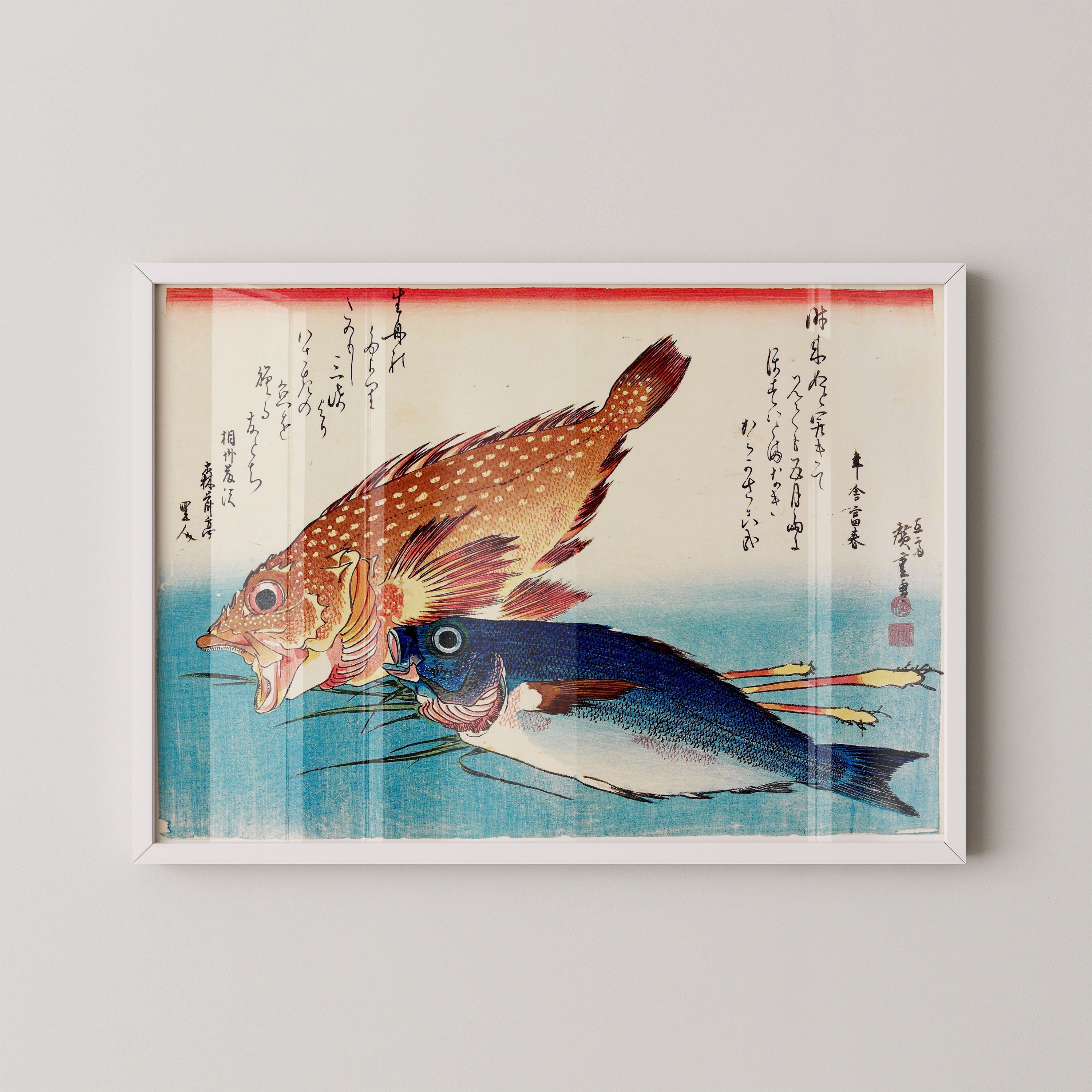 Japanese Vintage Art Print – Two Fish Composition