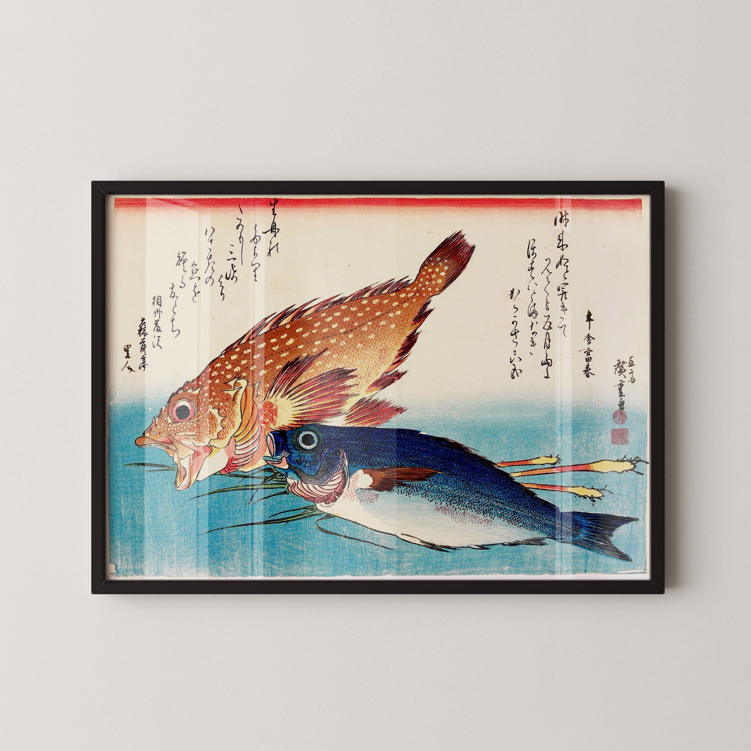 Japanese Vintage Art Print – Two Fish Composition