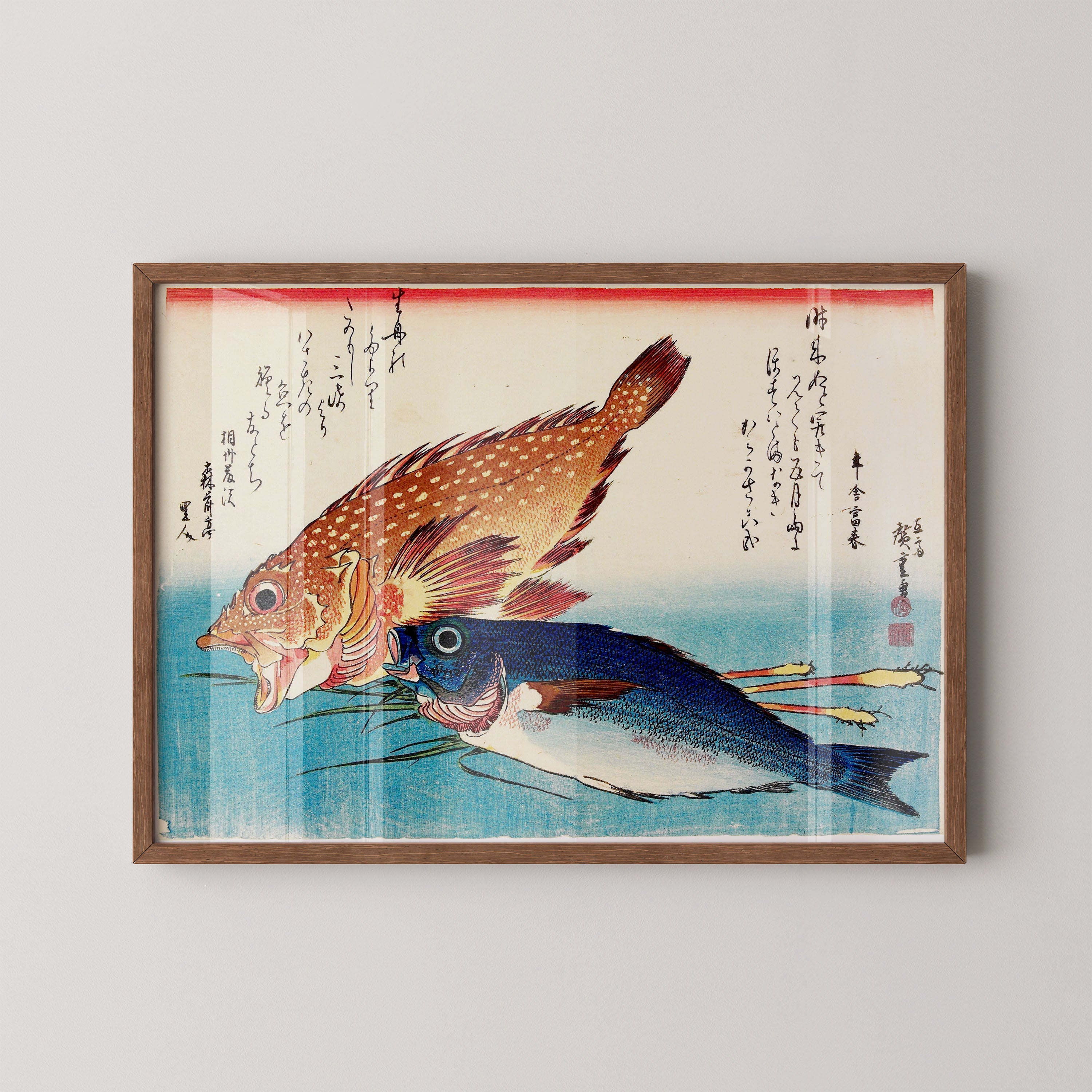 Japanese Vintage Art Print – Two Fish Composition