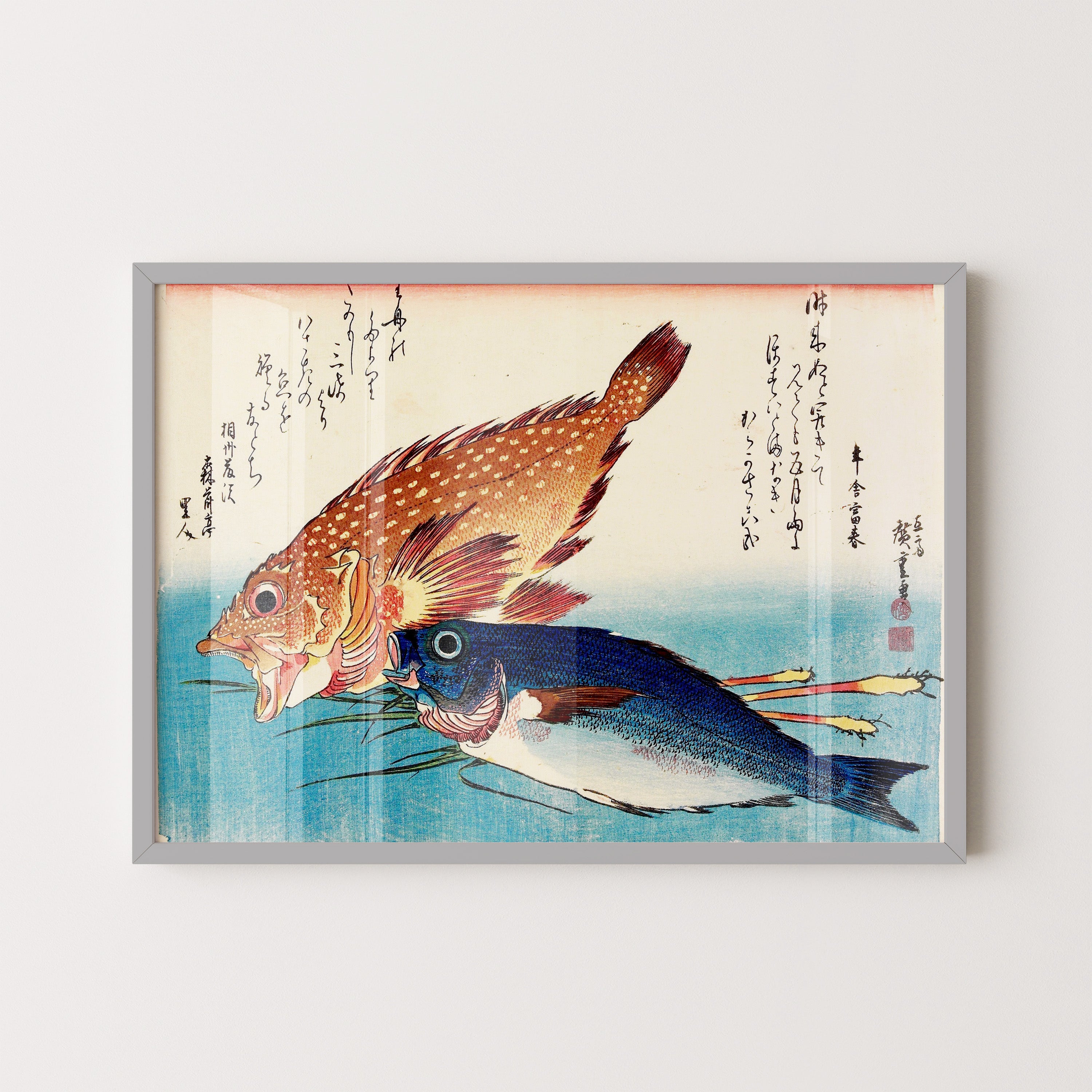 Japanese Vintage Art Print – Two Fish Composition
