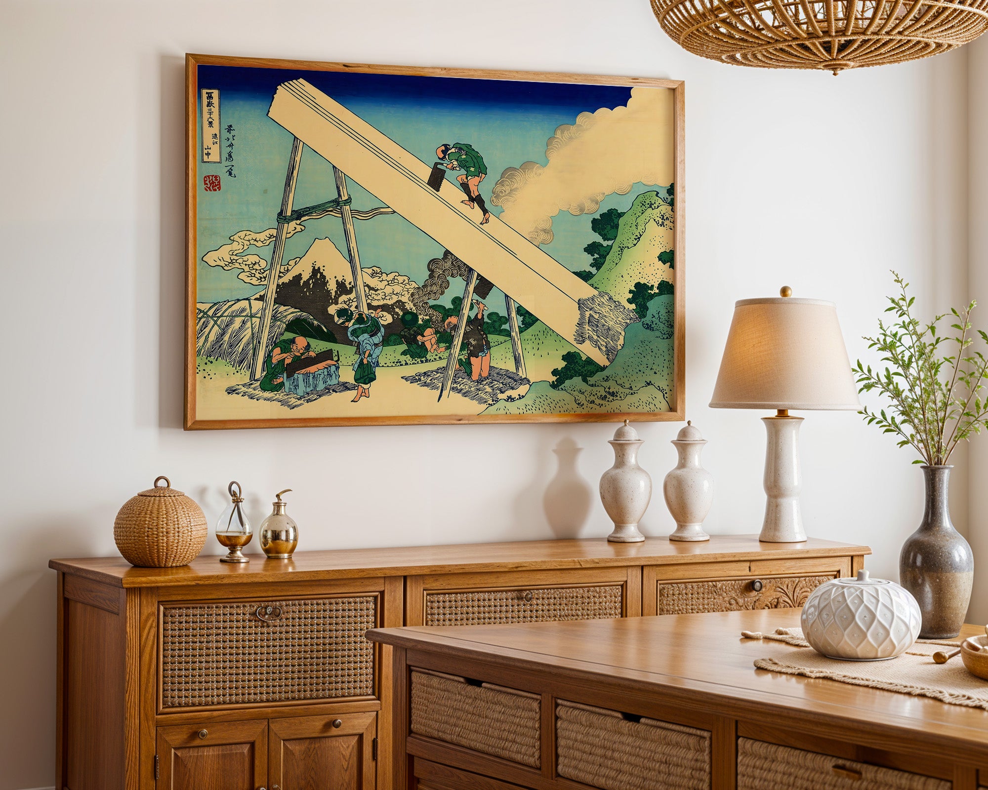 Japanese Ukiyo-E Style Art Print – Fuji Sawmill Scene