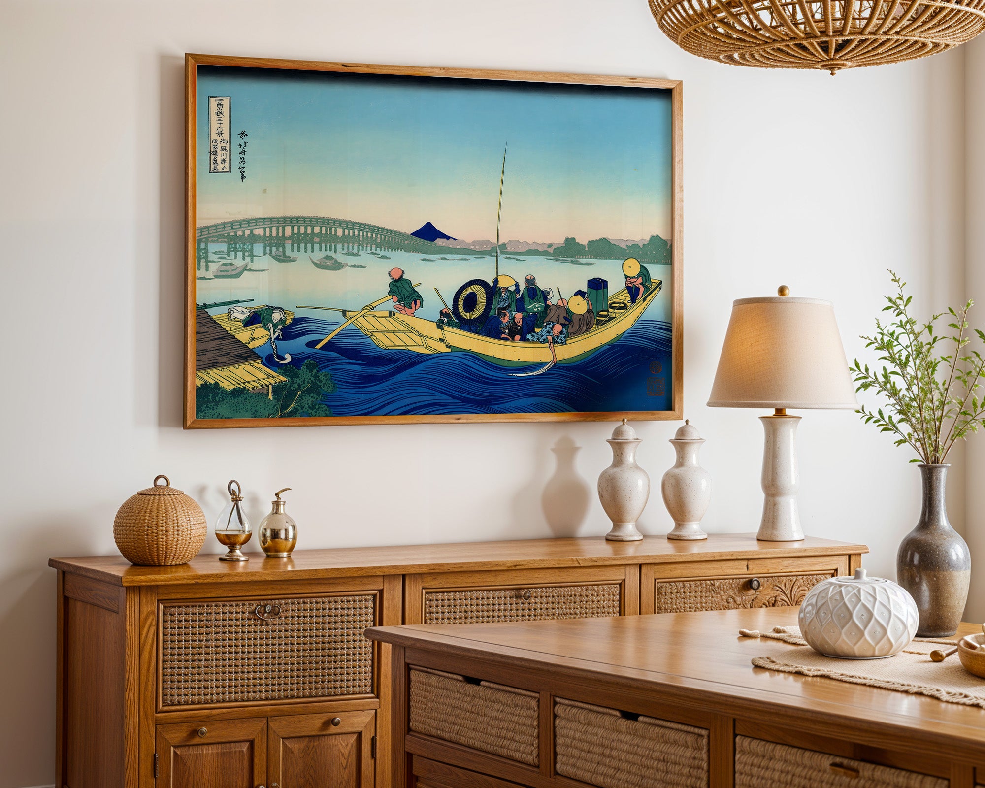 Japanese River Boat Crossing Scene Print