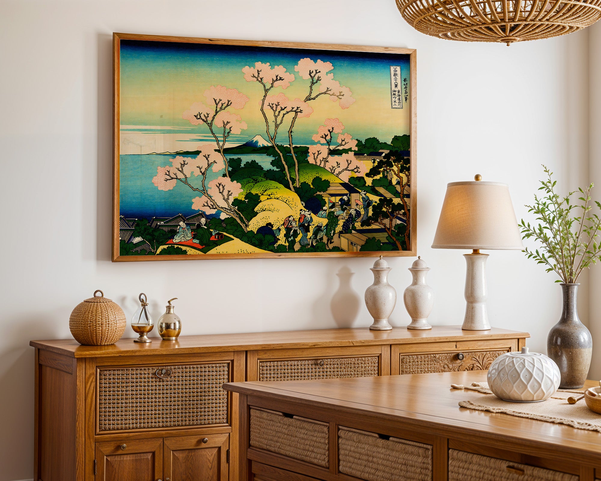 Japanese Cherry Blossom Hillside Scene Print