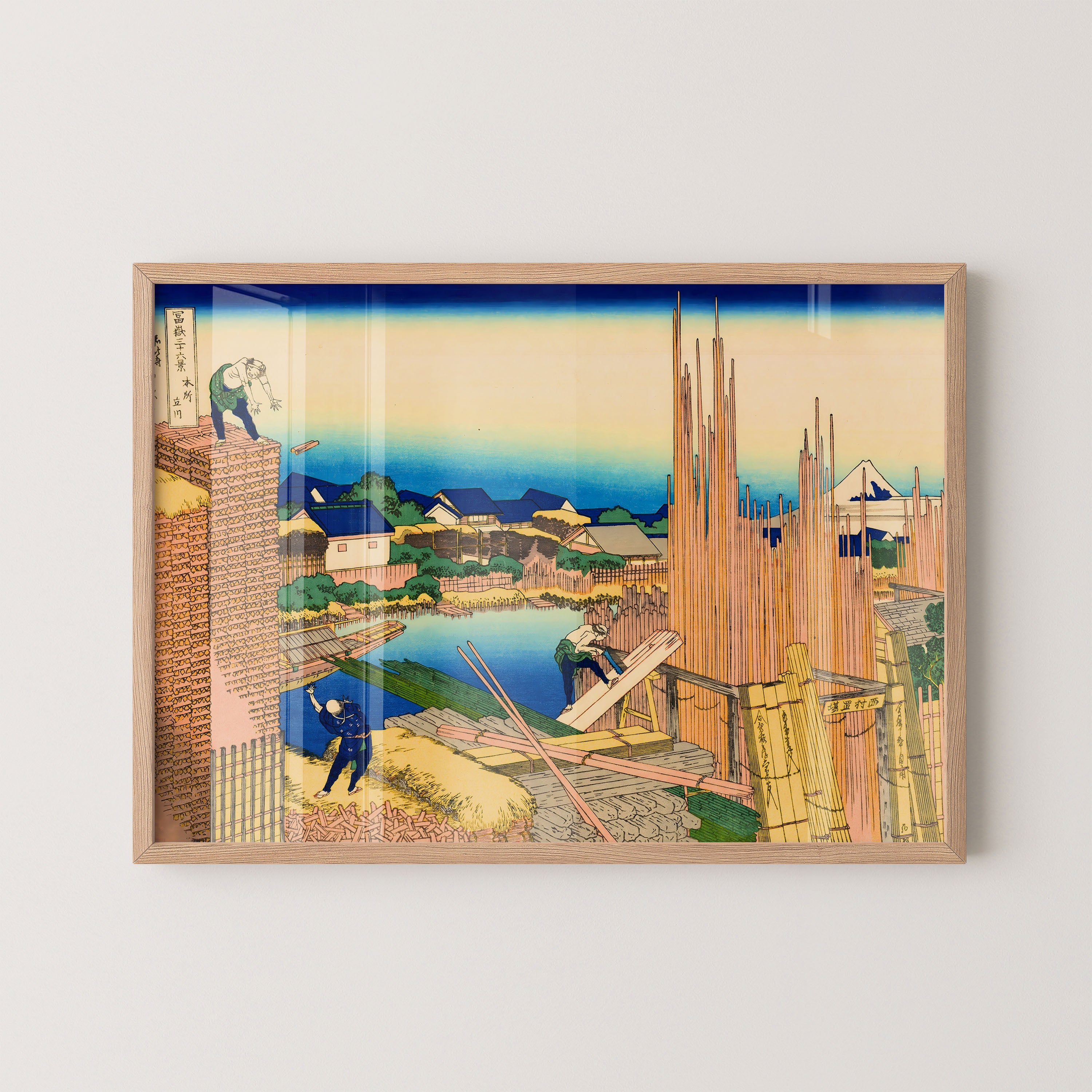 Japanese Riverside Construction Scene Print