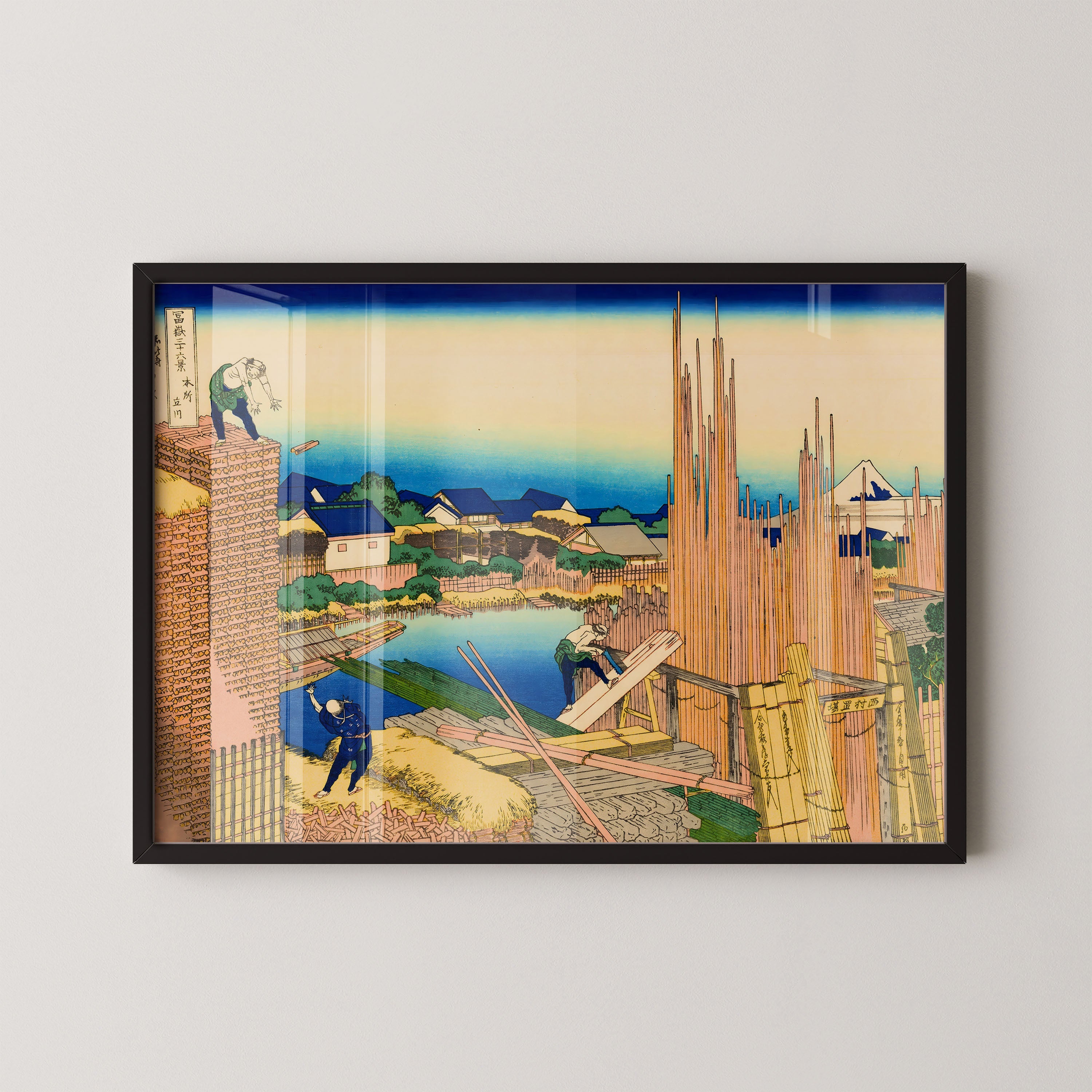 Japanese Riverside Construction Scene Print