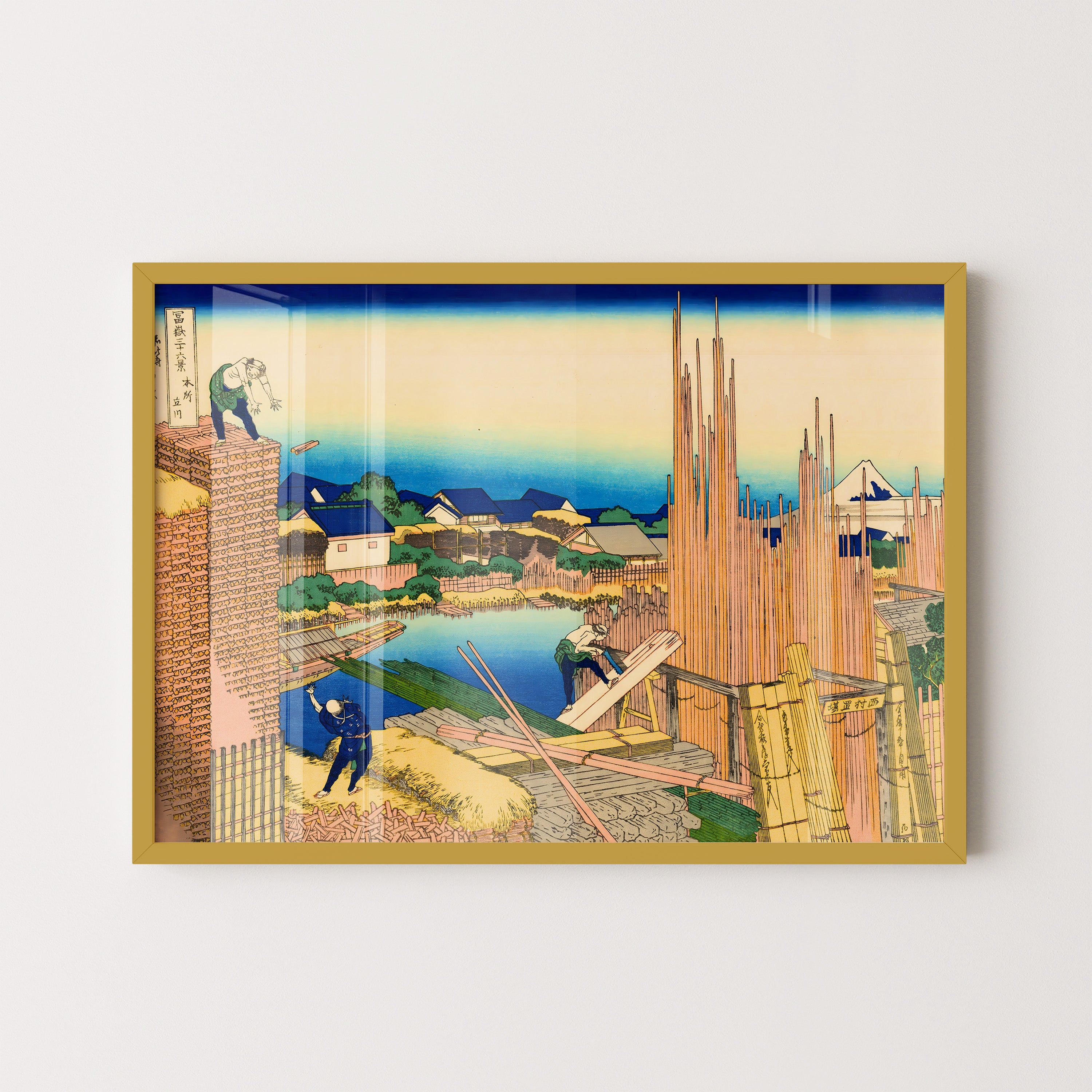 Japanese Riverside Construction Scene Print