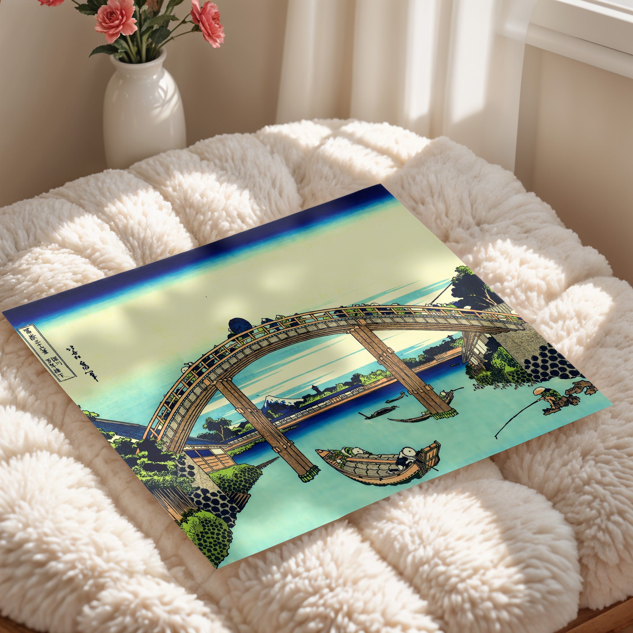 Japanese Arched Bridge River Scene Print