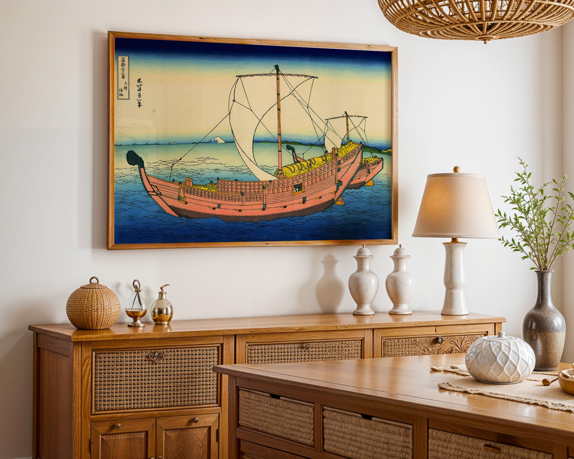 Japanese Sailing Ship Coastal Scene Print