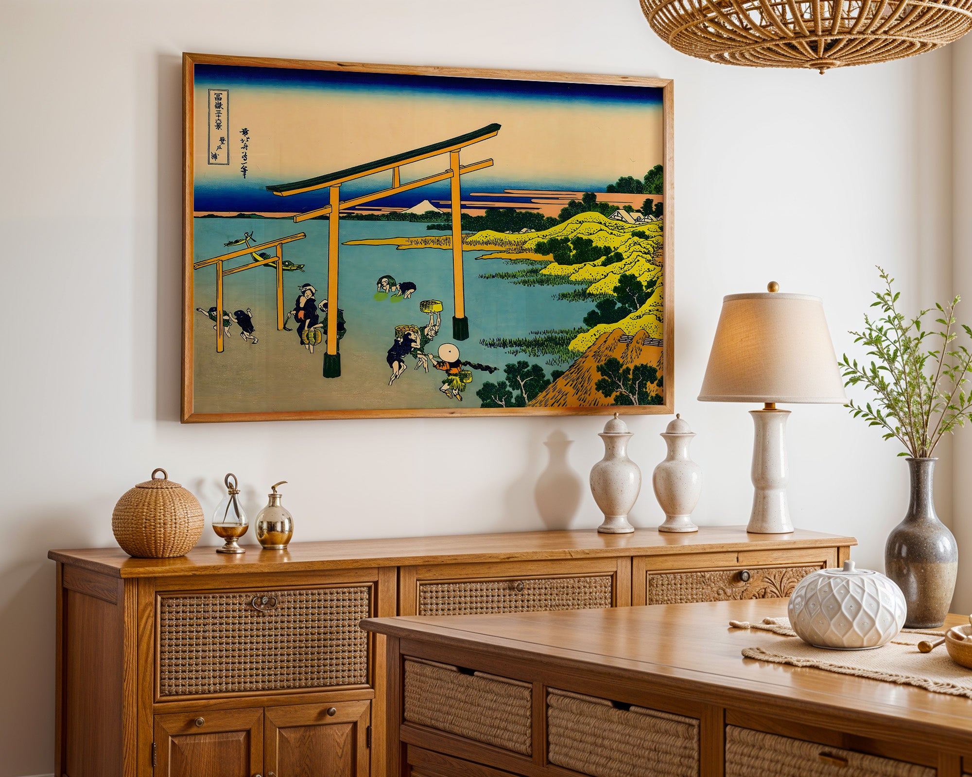 Japanese Torii Gate Riverside Landscape Print