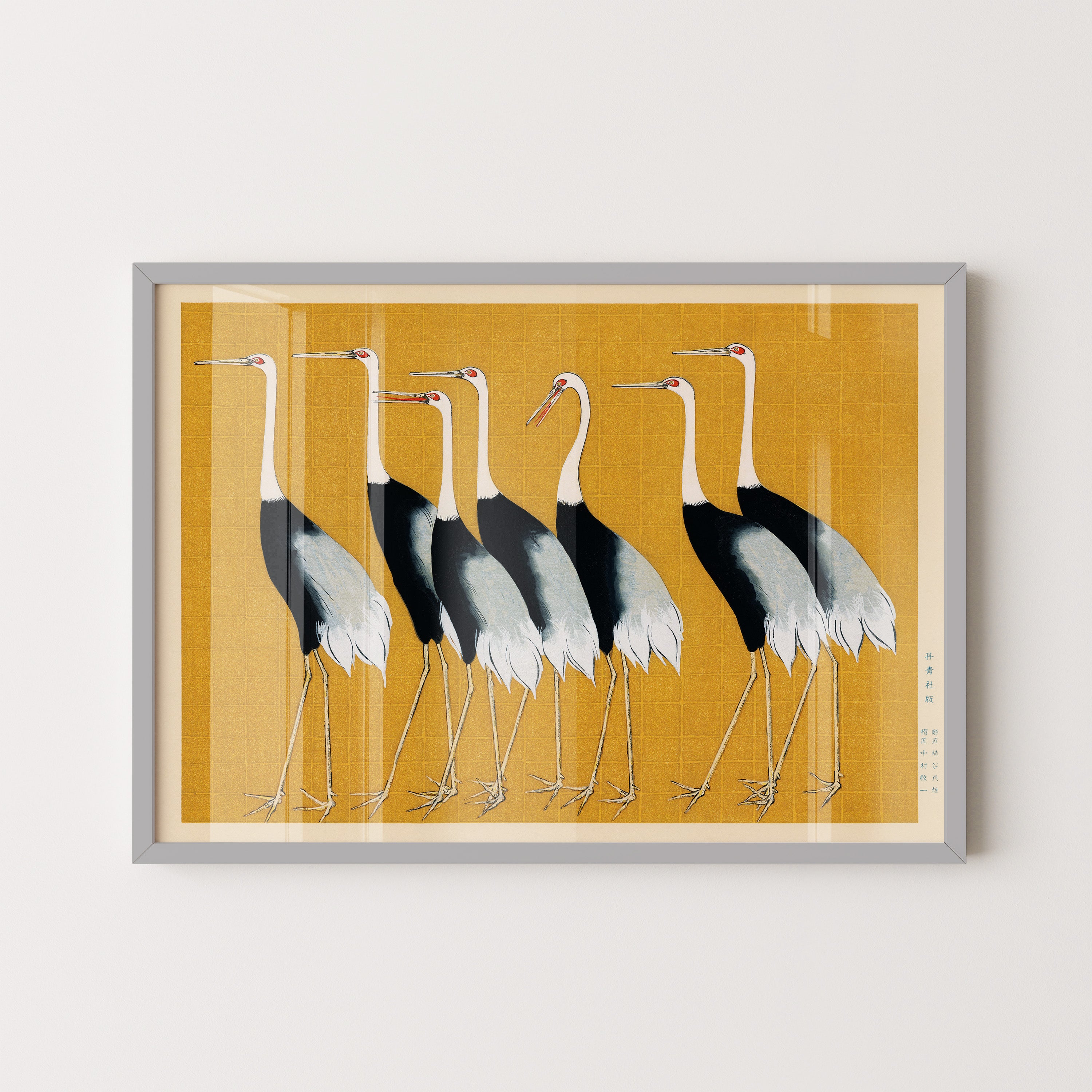 Japanese Crane Gold Screen Art Print