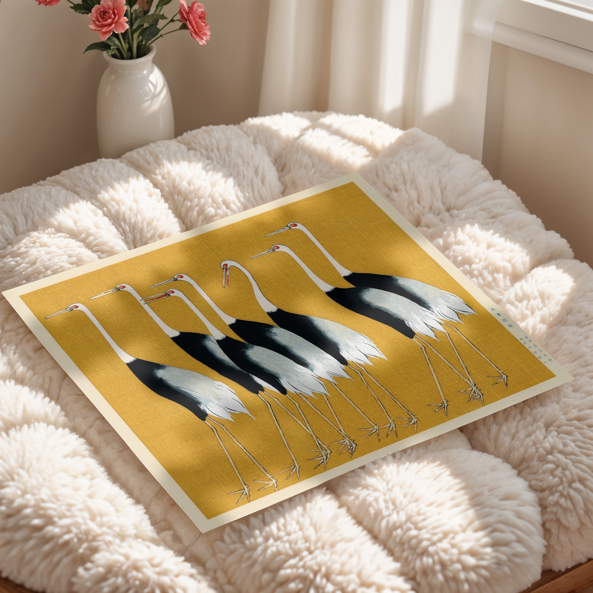 Japanese Crane Gold Screen Art Print