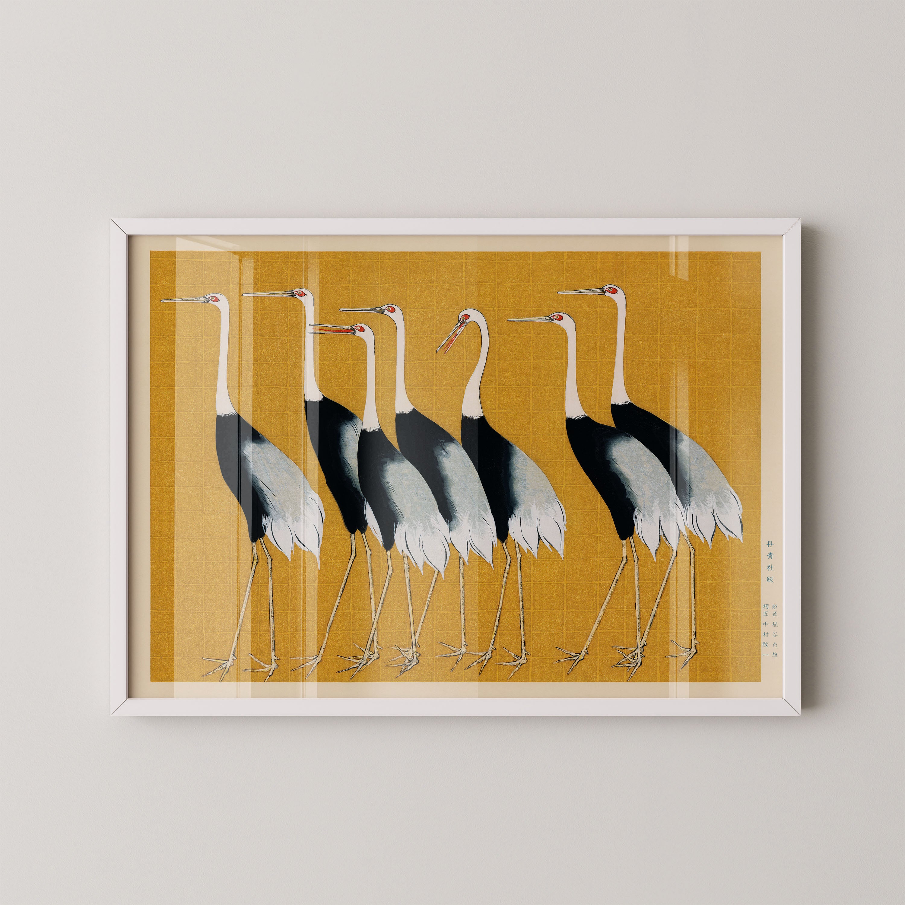 Japanese Crane Gold Screen Art Print