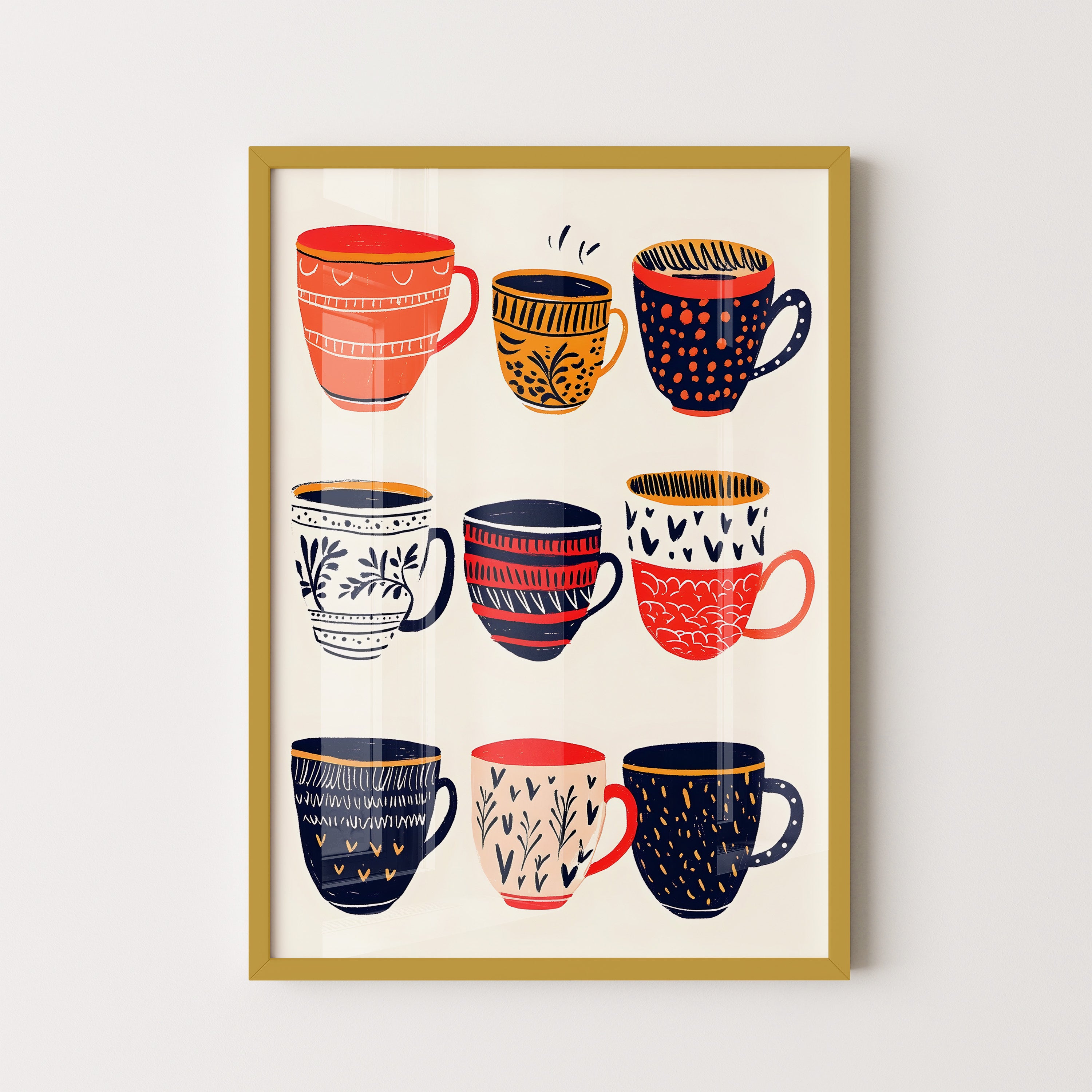 Artisan Coffee Cups Pattern Illustration
