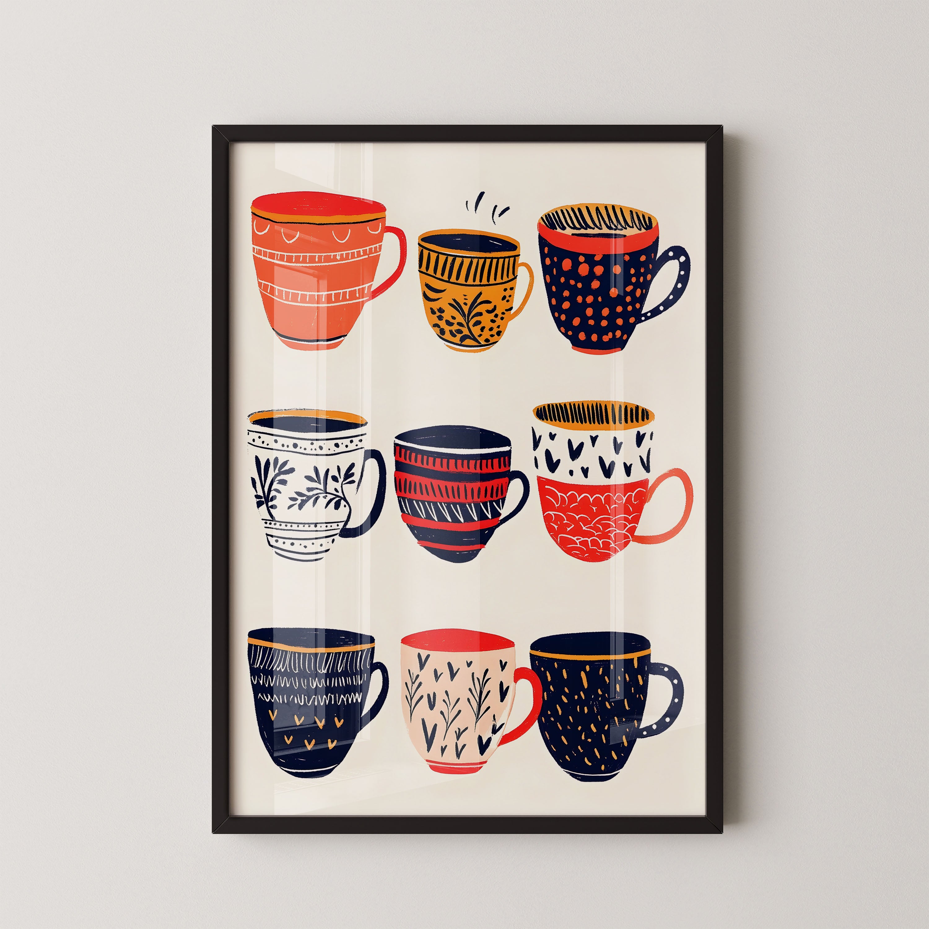 Artisan Coffee Cups Pattern Illustration