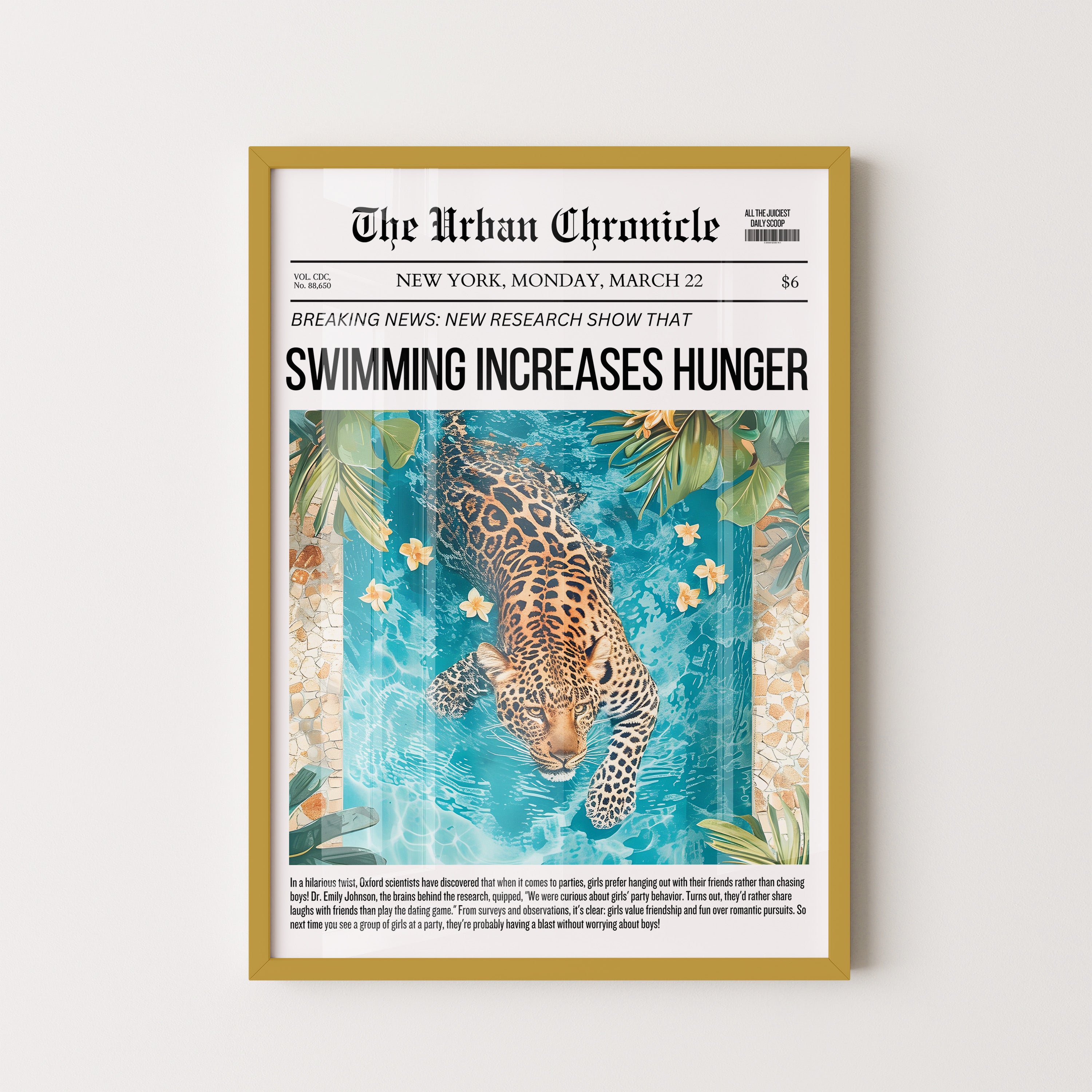 Swimming Jaguar Newspaper Poster