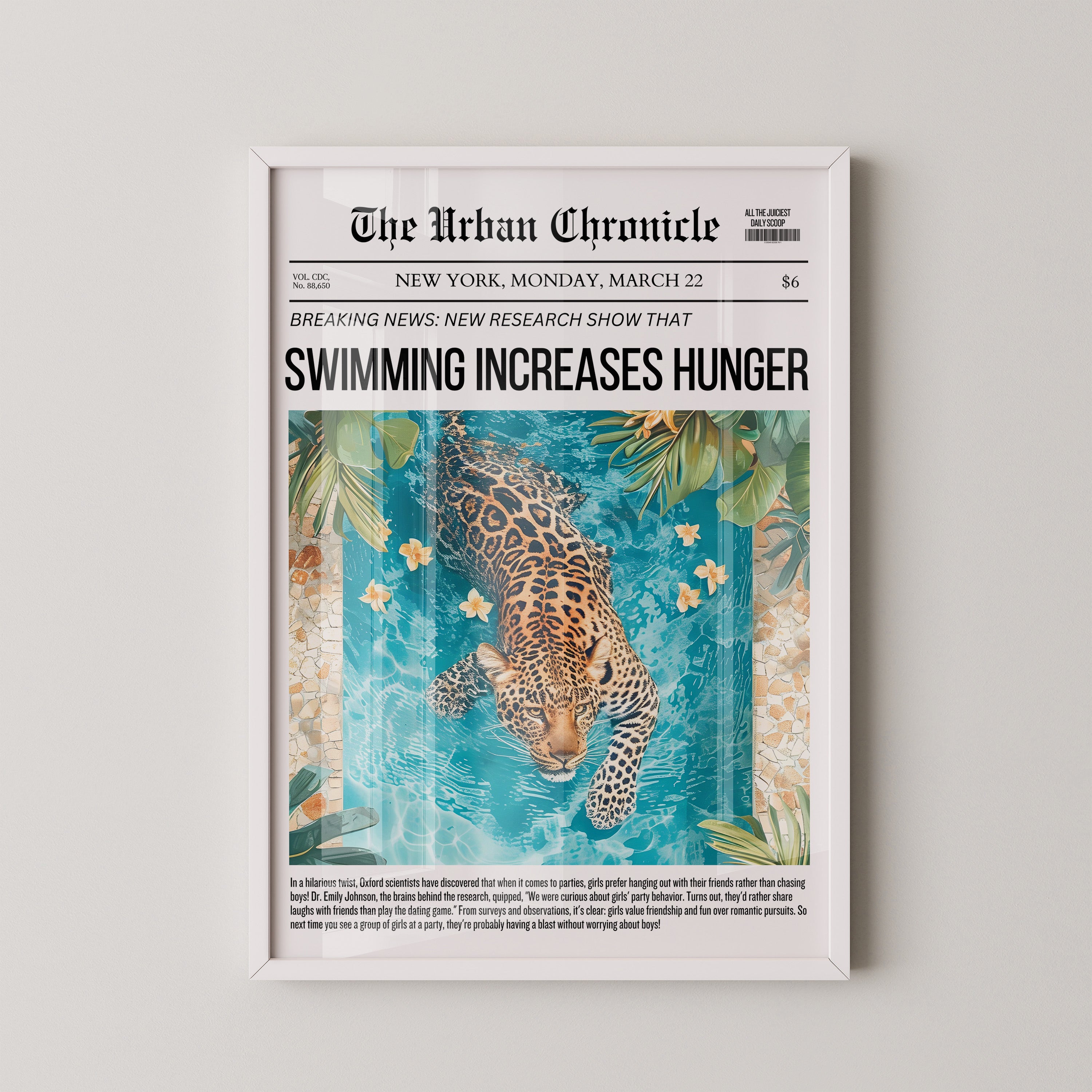 Swimming Jaguar Newspaper Poster