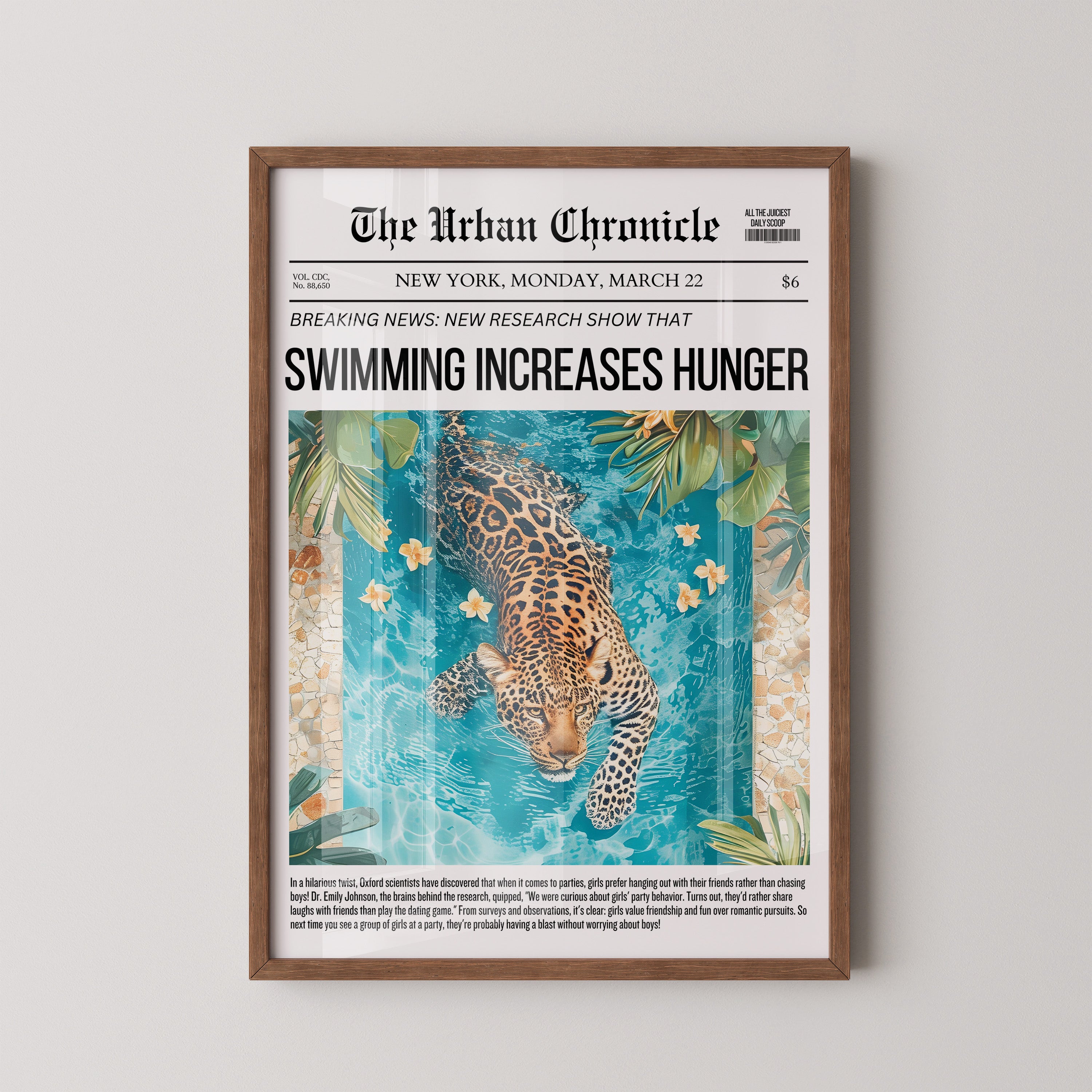Swimming Jaguar Newspaper Poster