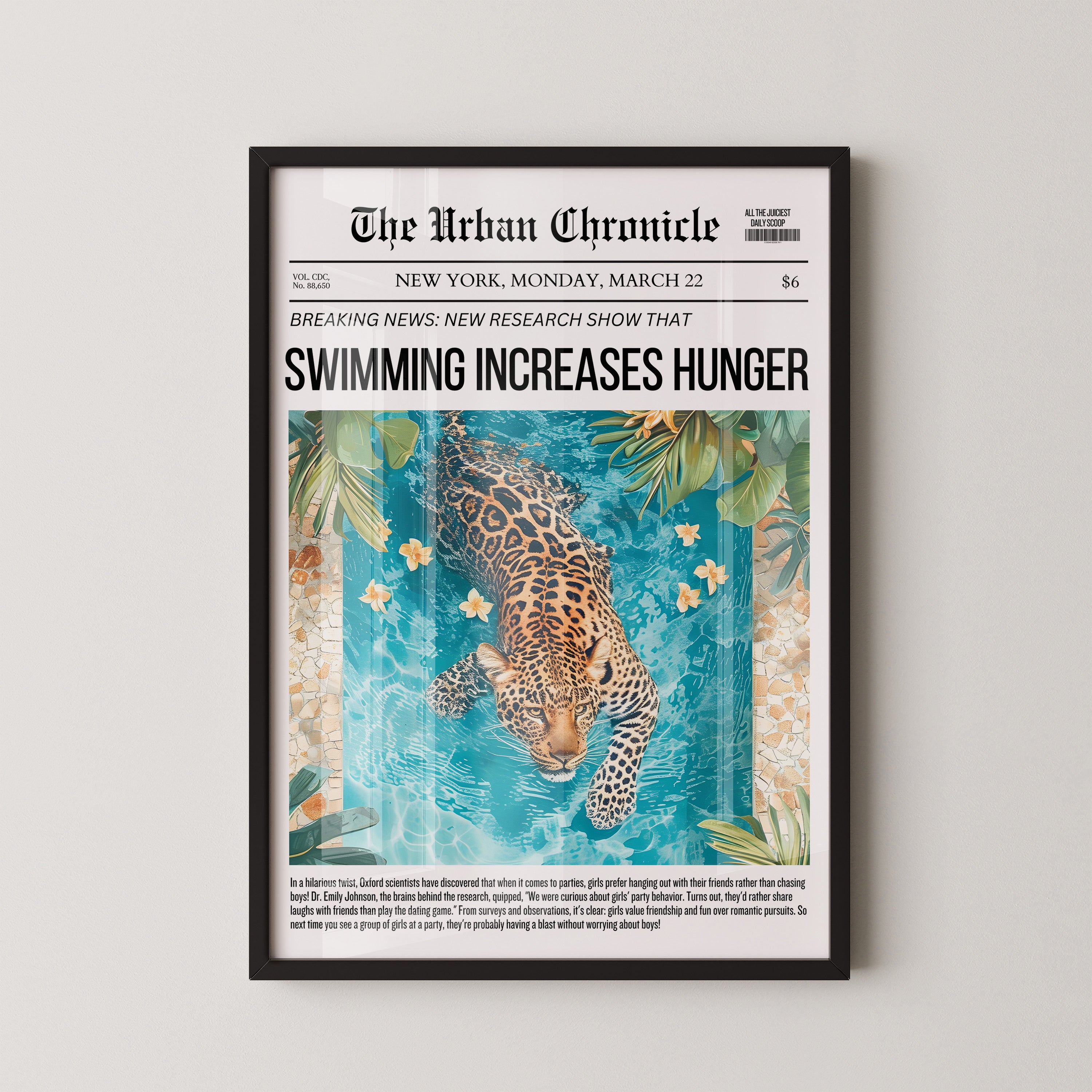 Swimming Jaguar Newspaper Poster