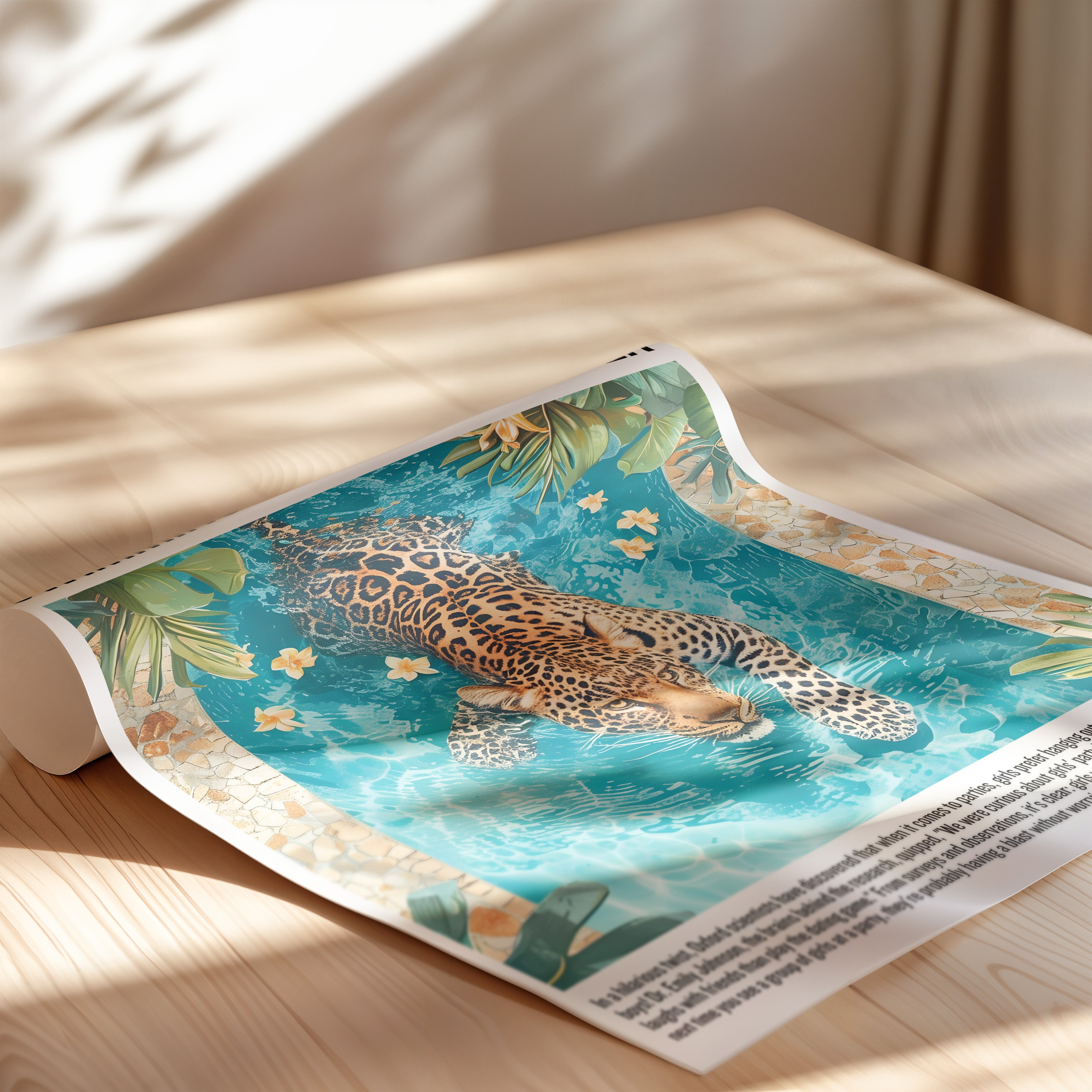 Swimming Jaguar Newspaper Poster