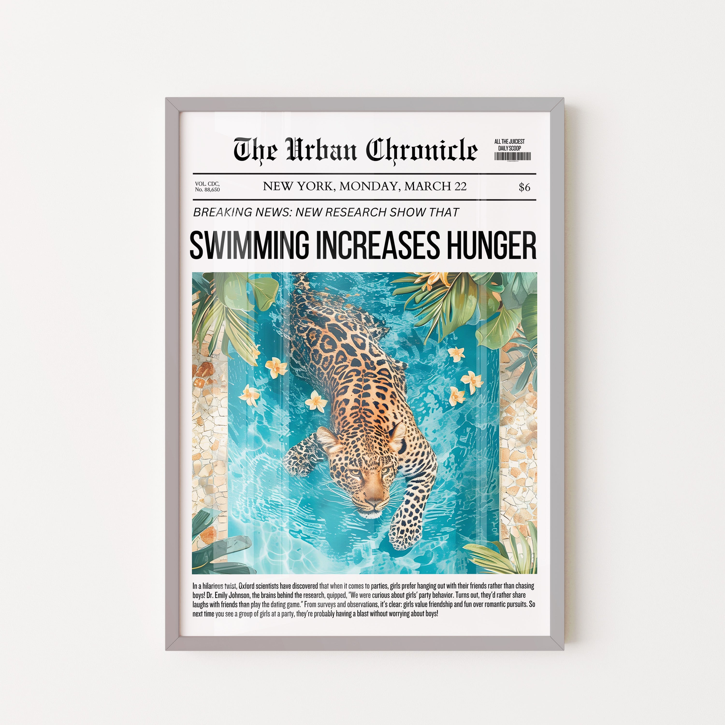 Swimming Jaguar Newspaper Poster