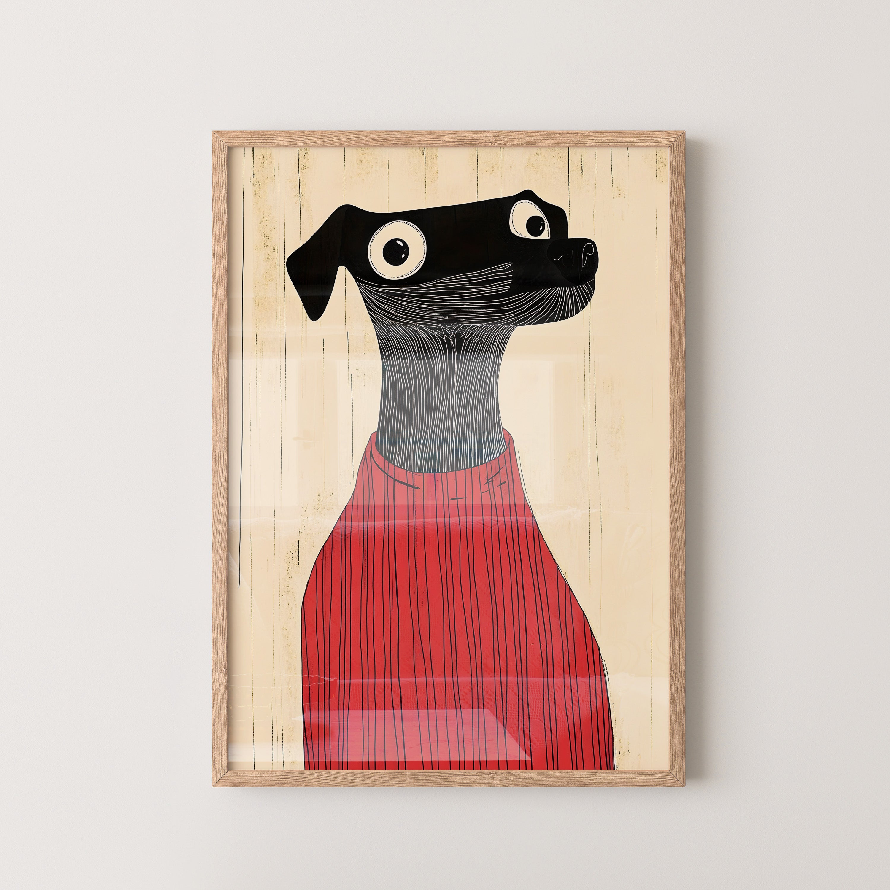 Whimsical Black Dog in Red – Modern Art