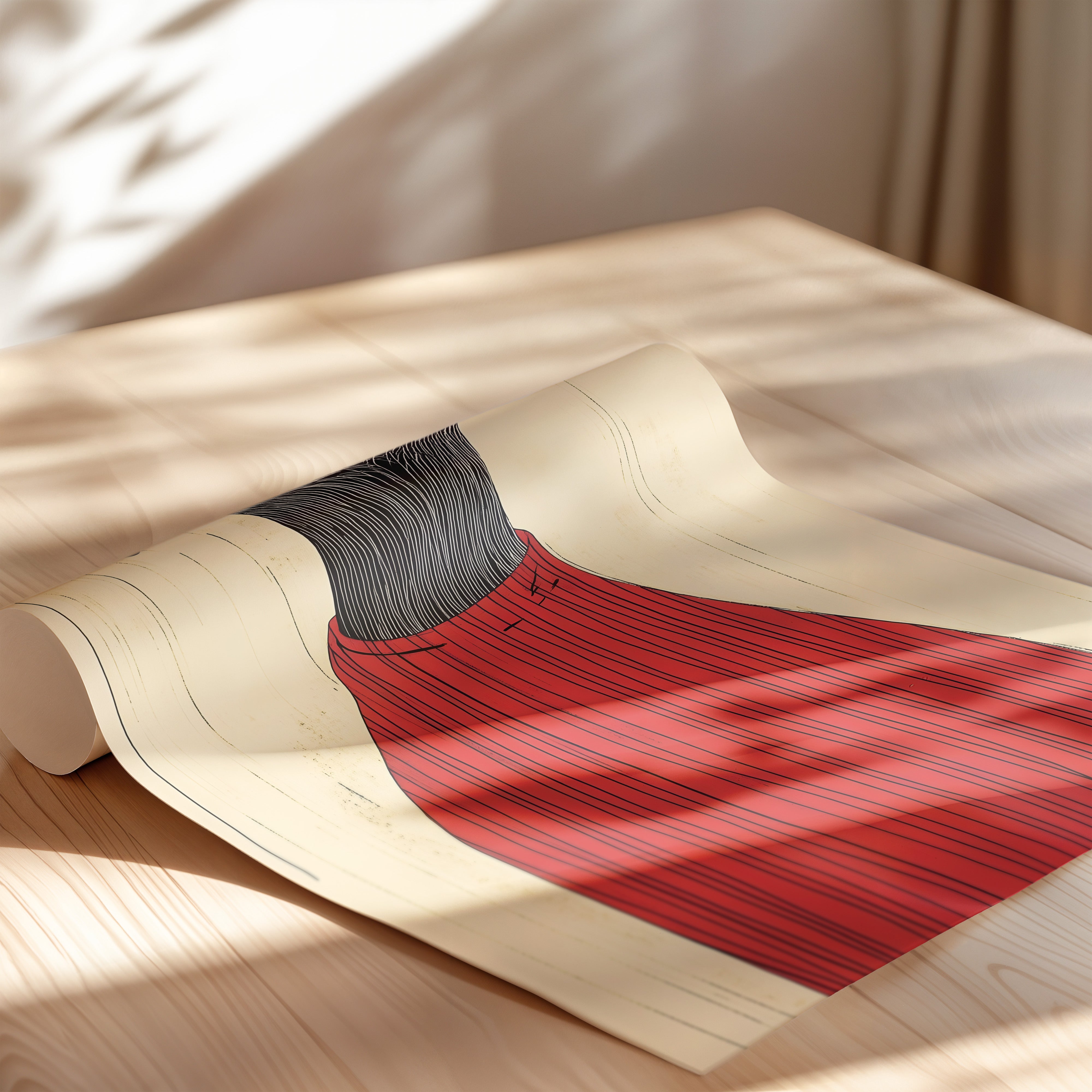 Whimsical Black Dog in Red – Modern Art