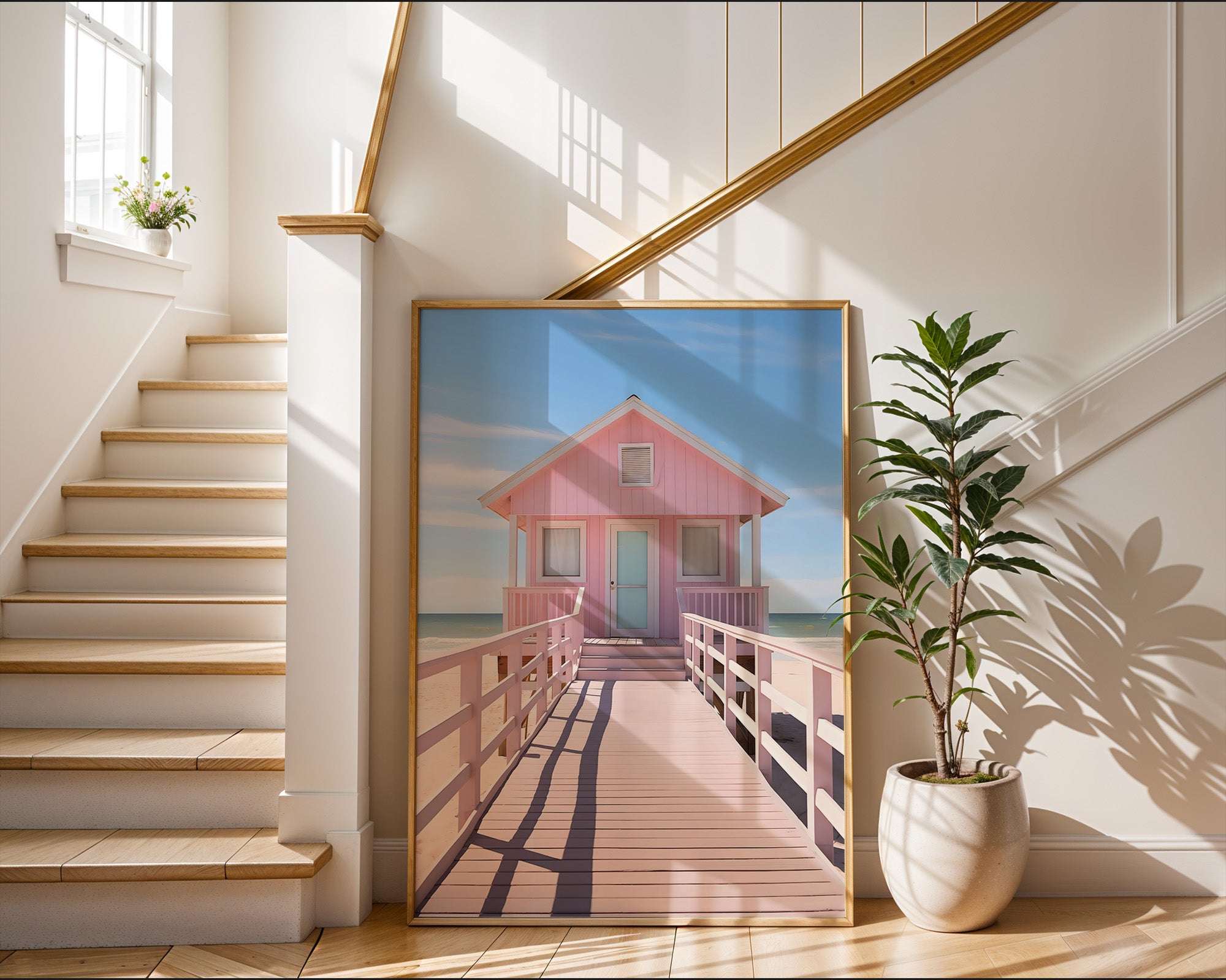 Pink Beach House – Coastal Wall Art