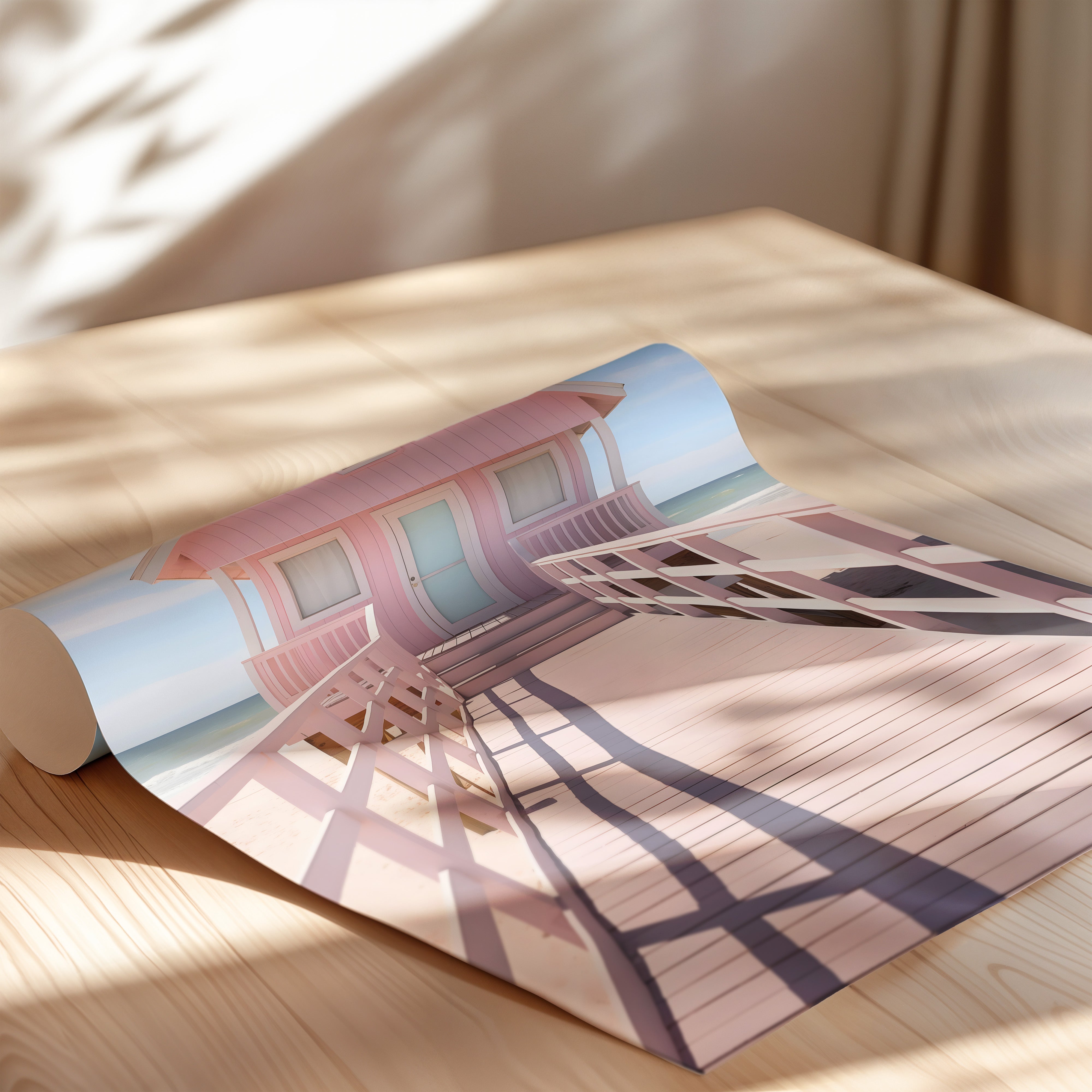 Pink Beach House – Coastal Wall Art