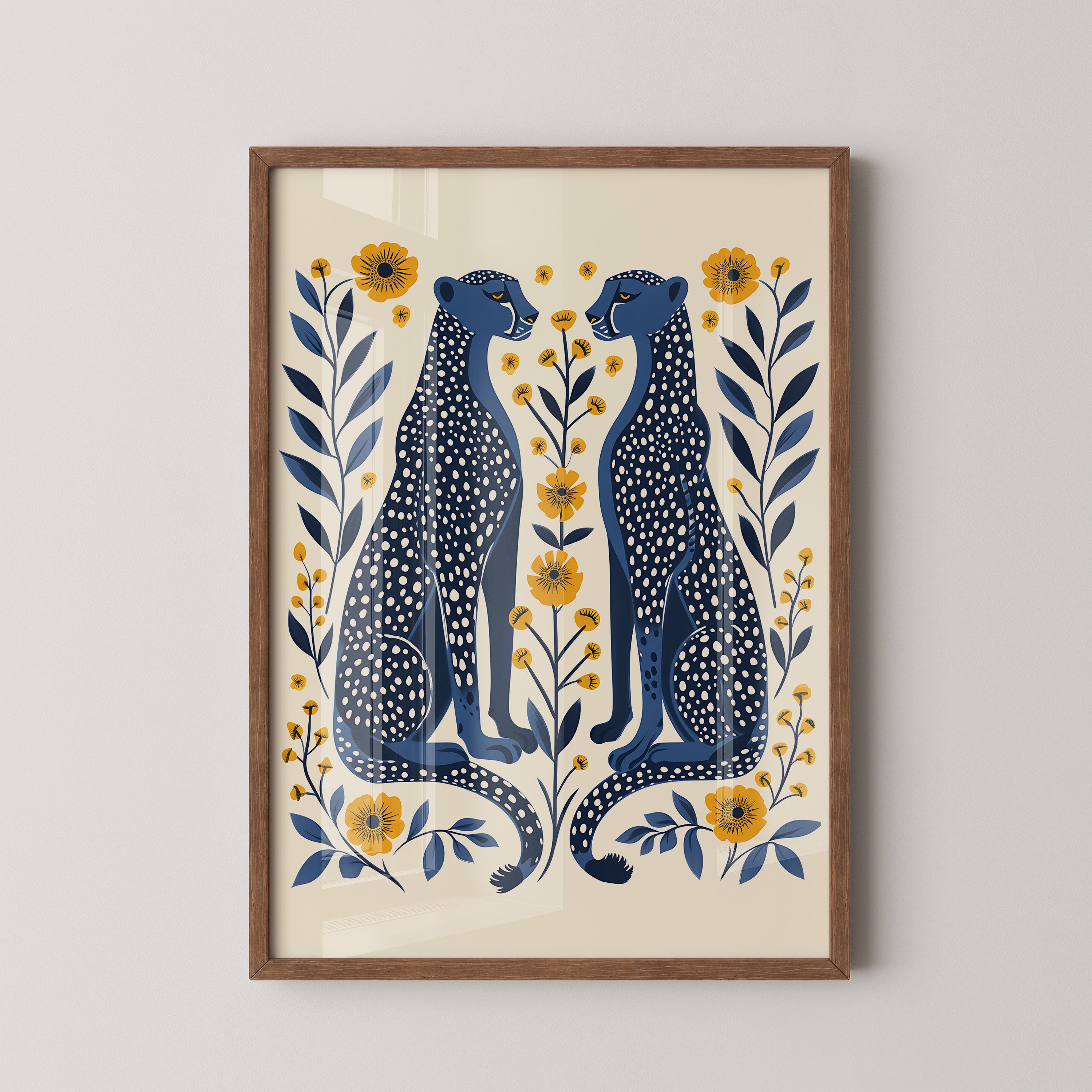 Twin Cheetahs with Floral Pattern
