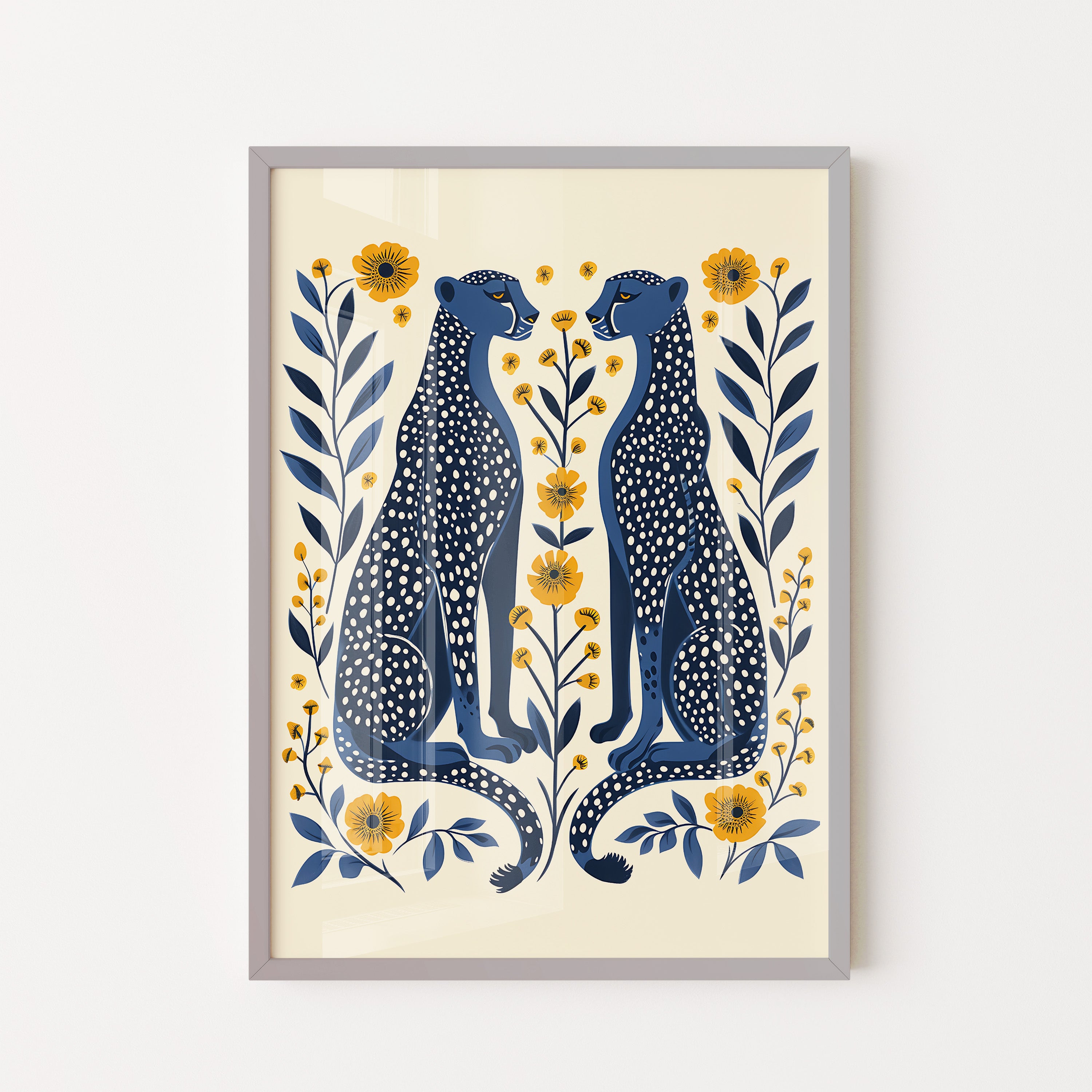 Twin Cheetahs with Floral Pattern