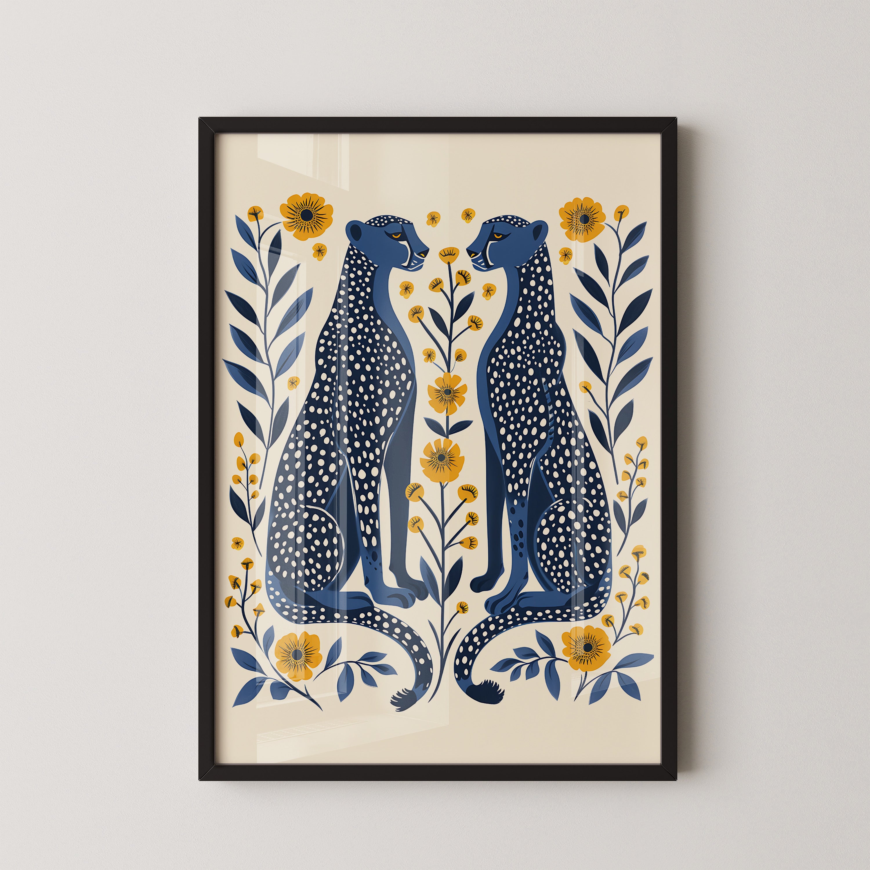 Twin Cheetahs with Floral Pattern