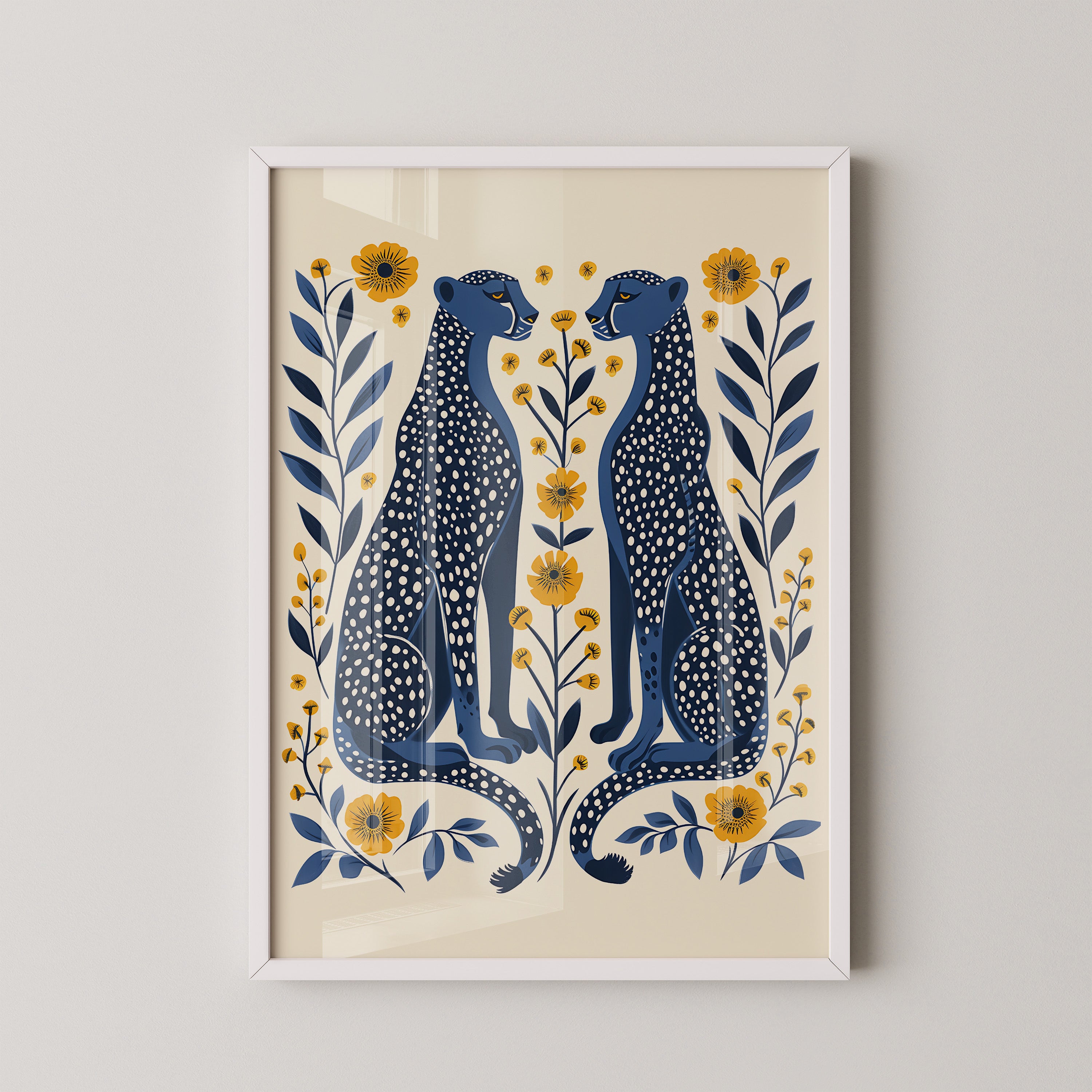 Twin Cheetahs with Floral Pattern
